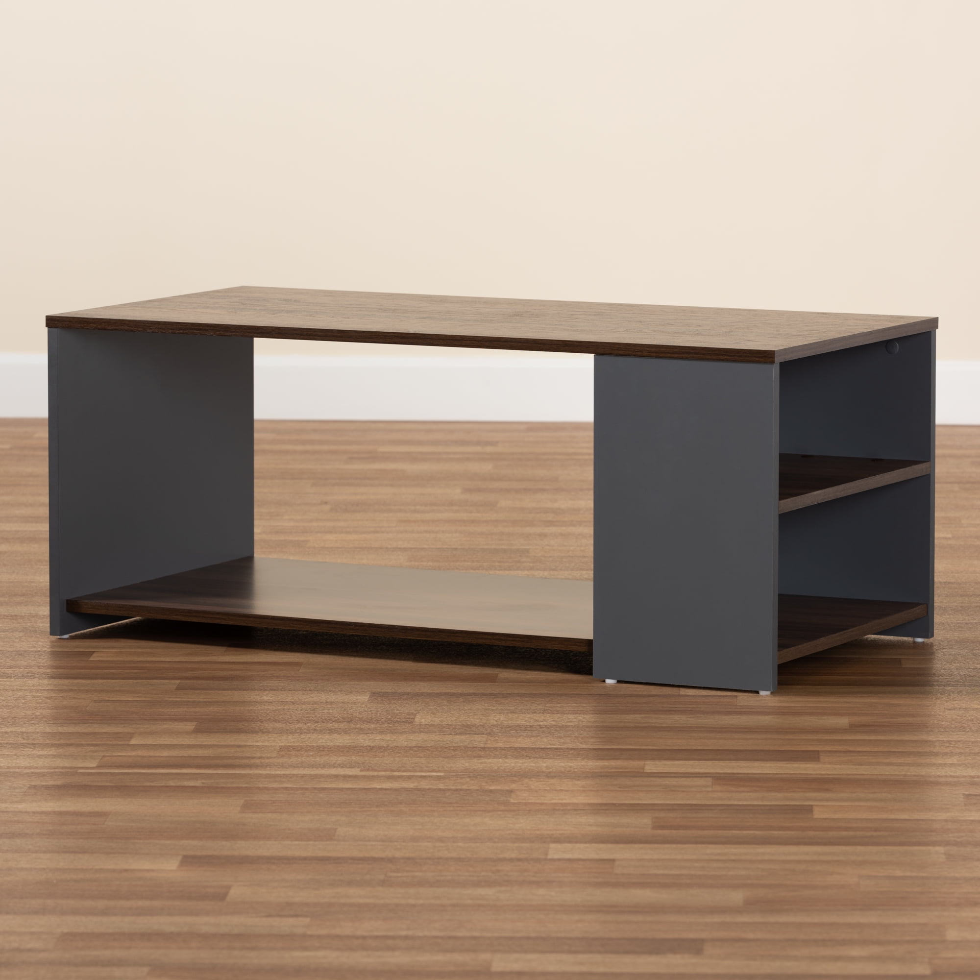 Baxton Studio Select Modern MDF Coffee Table with Storage, Walnut Brown/Gray - Image 2