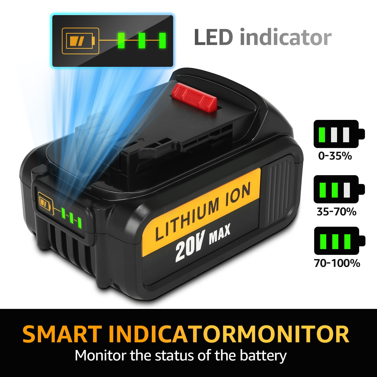 2pcs 20V 6.0Ah DCB200 Lithium Ion Replacement Dewalt Battery DCB206 DCB205 DCB204 Compatible with The Entire Line For DEWALT 20V MAX Tools - Image 5