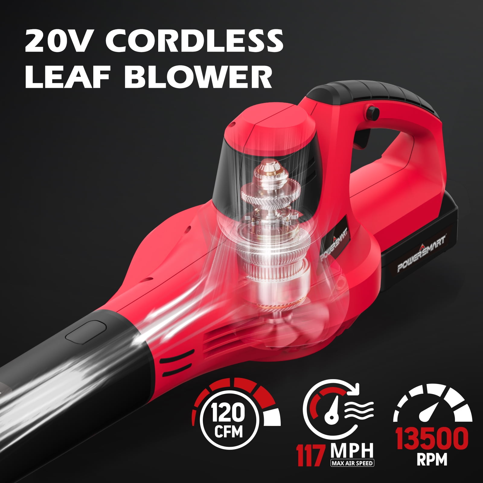 PowerSmart 20V Cordless Turbo Leaf Blower with Two 2.0 Ah Batteries - Image 7