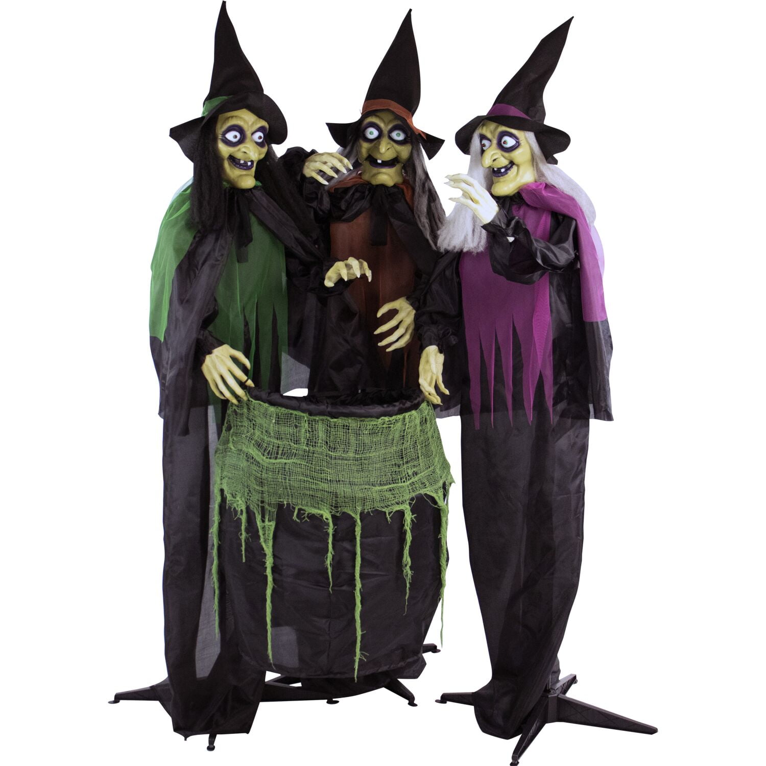 Haunted Hill Farm 5.7 ft Animatronic 3 Witches with Cauldron, Indoor/Covered Outdoor Halloween Decoration with Light-up Eyes, HHWITCH-15FLS - Image 7