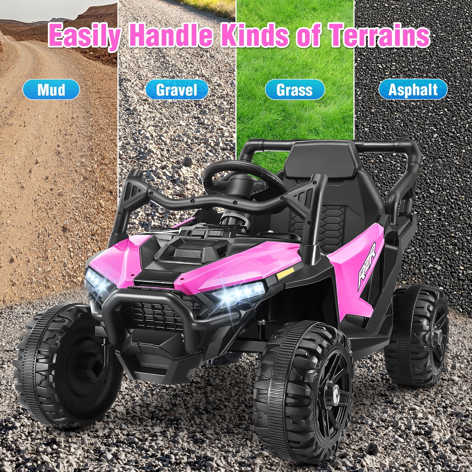 Funcid 12V Ride on Toys with Remote Control, Single Seater Ride on Cars, 200W Electric Car for Kids w/ Bluetooth, Knob Volume Control, Battery Indicator, MP3, Spring Suspension, Pink - Image 2