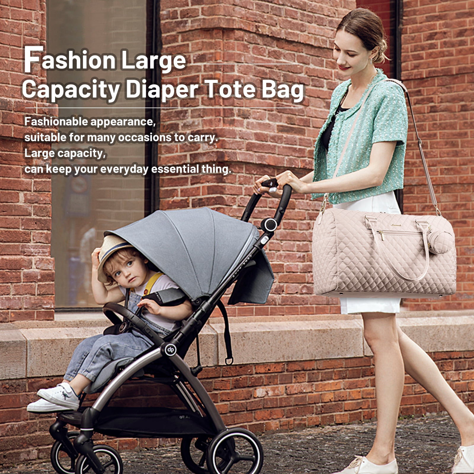 Lovevook Fashion Diaper Bag Tote, Large Mommy Bag for Hospital Breastfeeding Overnight Weekend Travel with Changing Pad and Pacifier Case - Image 3