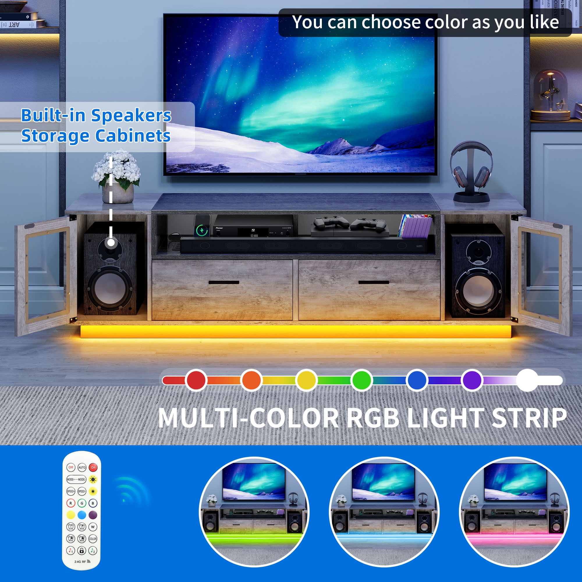 Dextrus LED TV Stand for 75" TV, Entertainment Center w/Outlets & USB Ports, Media Cabinet, Gray - Image 5