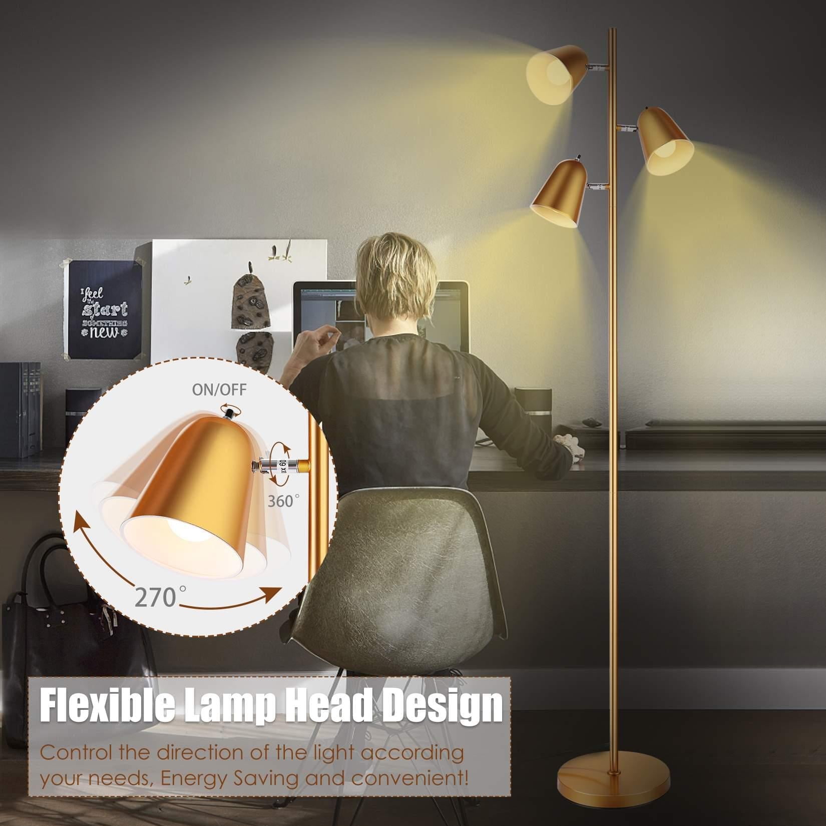 Devo 3 Light LED Floor Lamp, Modern Tree Design with Edison Bulbs, 360° Rotating Shades & Individual Switches, Super Bright Standing Lamp for Living Room, Bedroom, Tall Adjustable Pole Light - Image 4