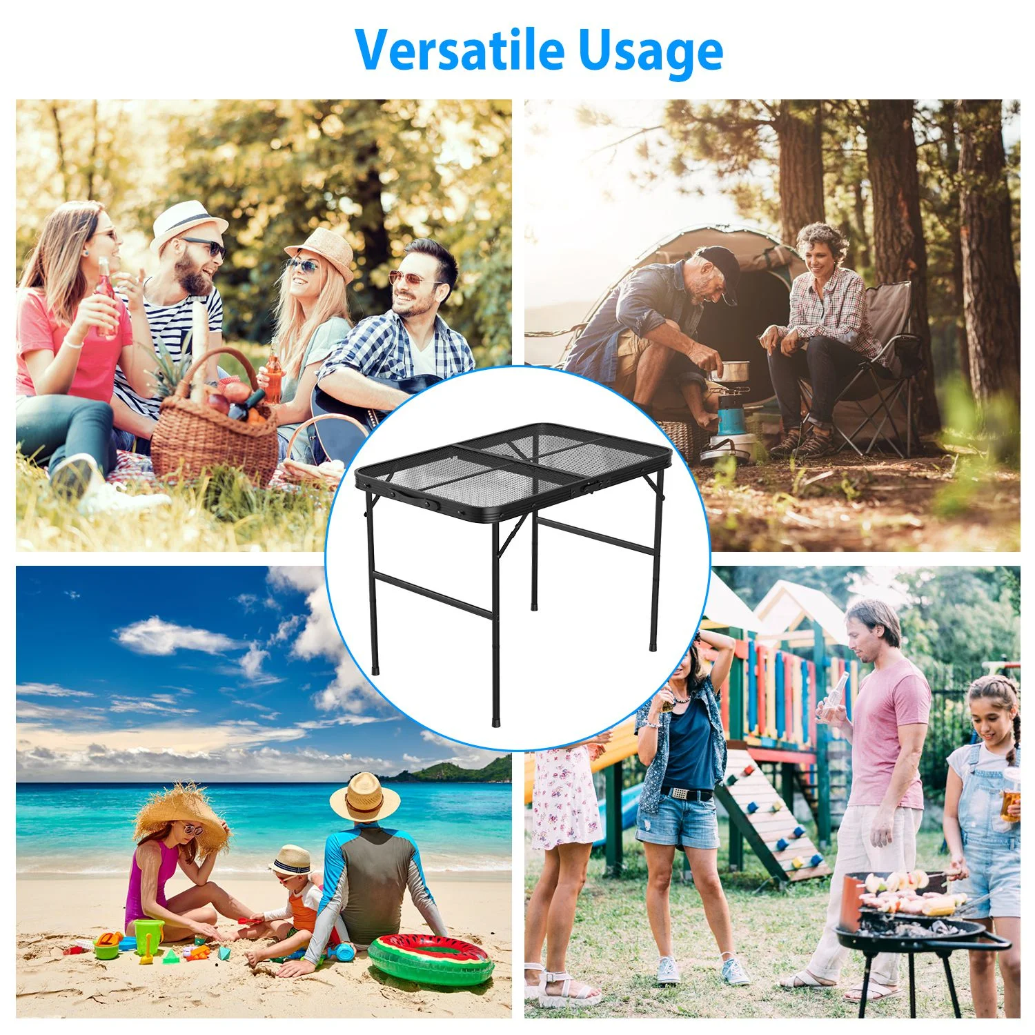 Imountek Folding Camping Table, Portable Grill Table with Adjustable Height for Outdoor, 35x23x26in - Image 6