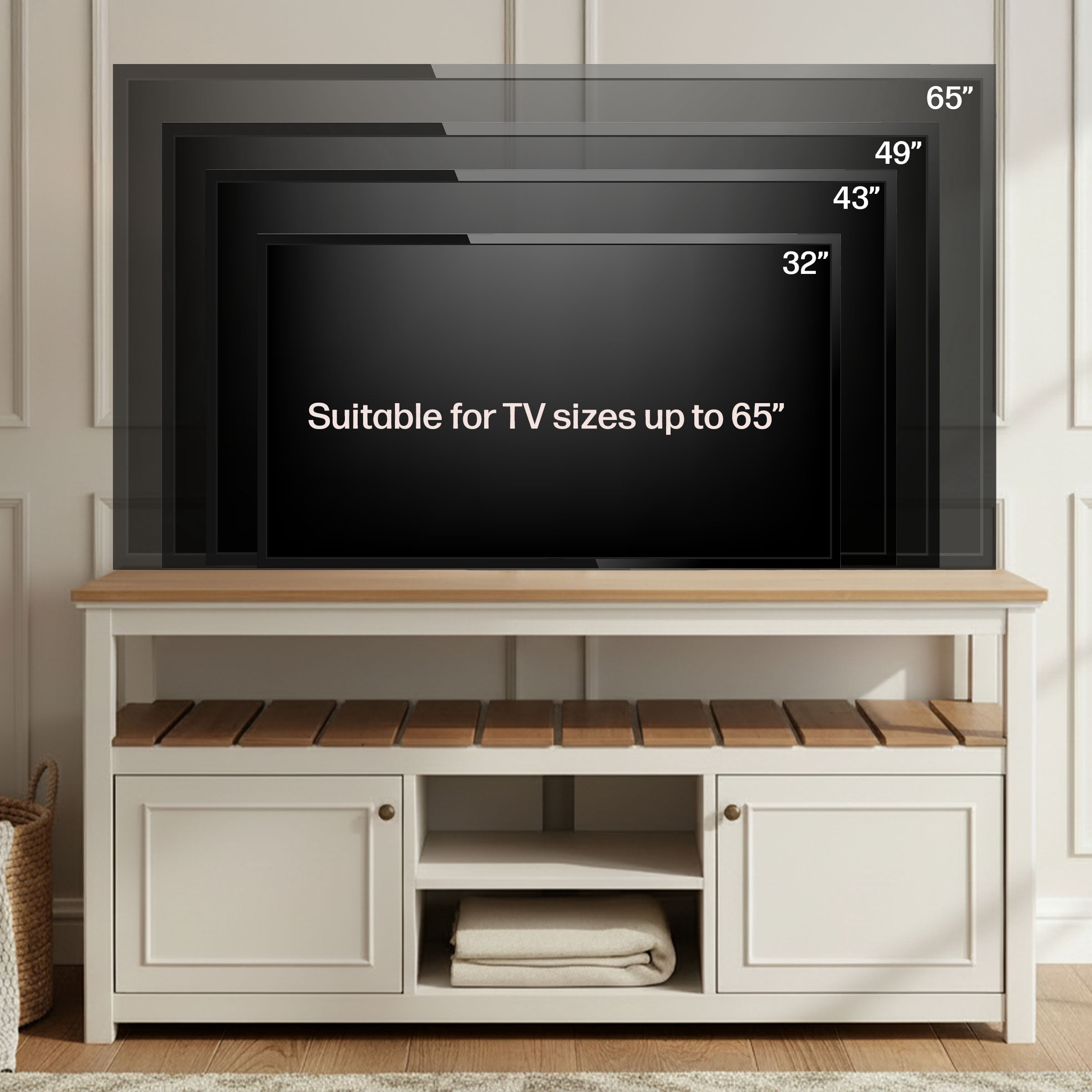 Alaterre Furniture Savannah TV Stand with Storage - Accommodates 60 Inch Flat Screen TVs - Entertainment Center - Coastal and Modern Farmhouse Living Room Furniture (Ivory) - Image 10