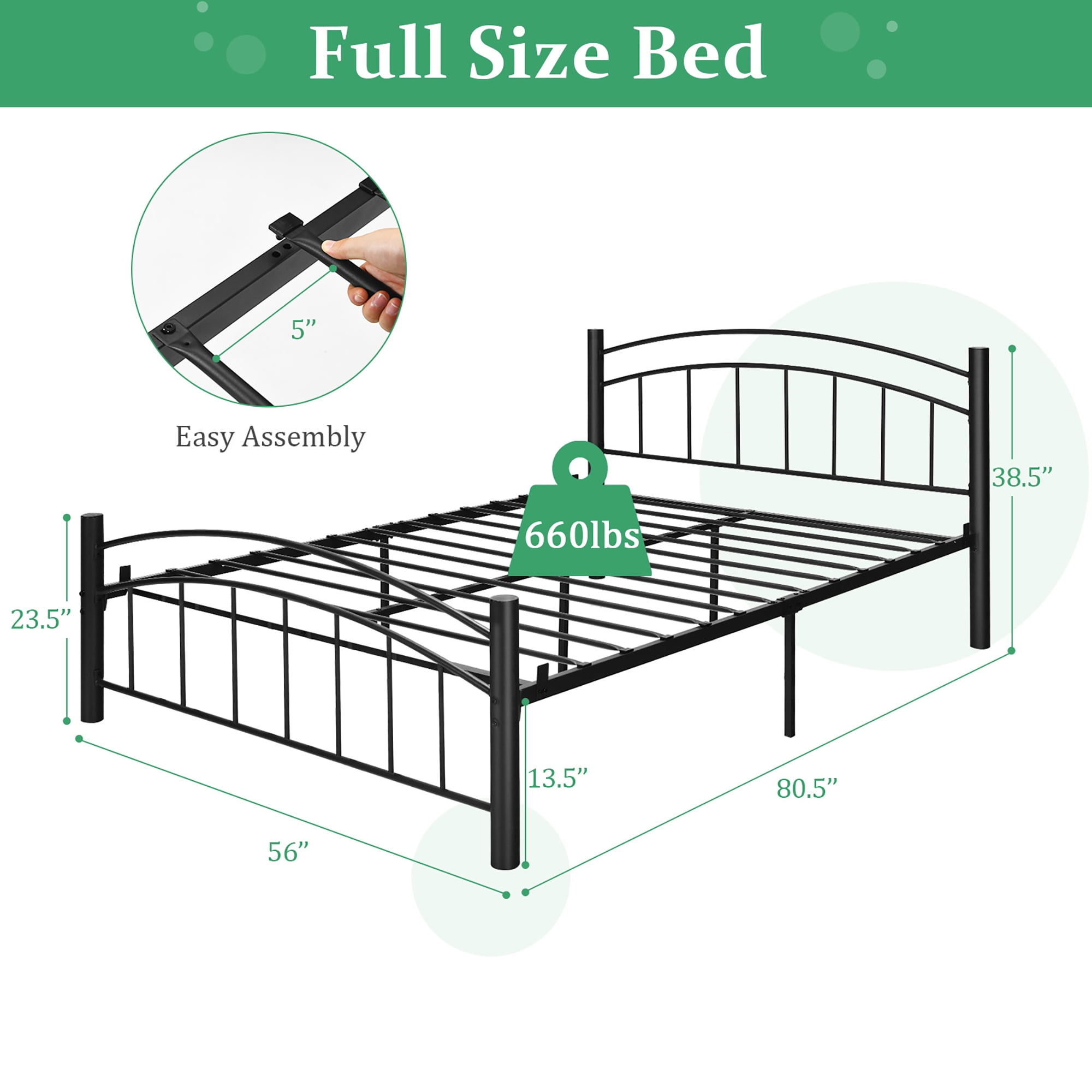 Costway Full Size Metal Bed Frame Headboard Footboard Platform No Box Spring Needed - Image 4