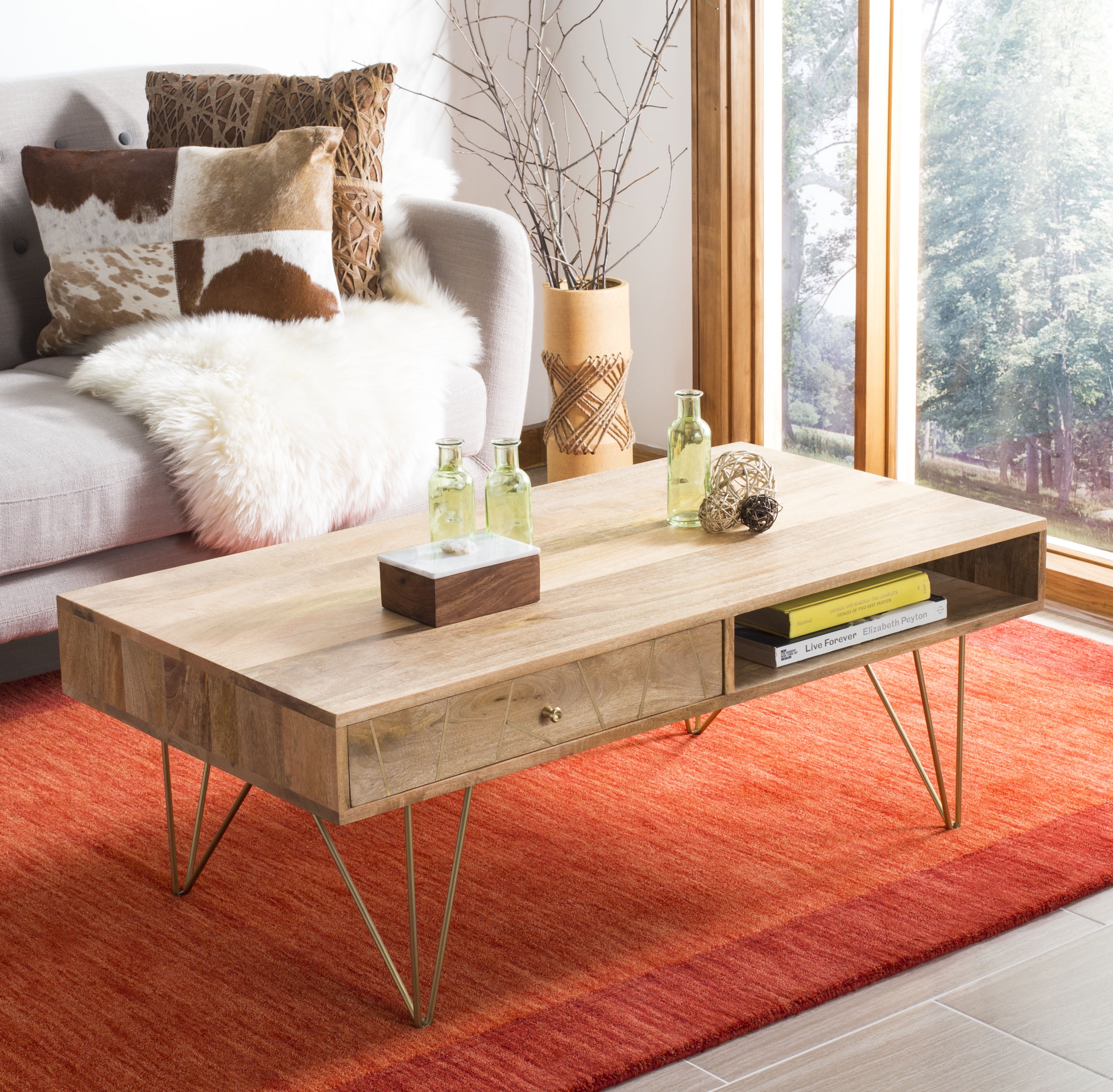 SAFAVIEH Marigold Mid-Century Coffee Table with Drawer, Natural - Image 5