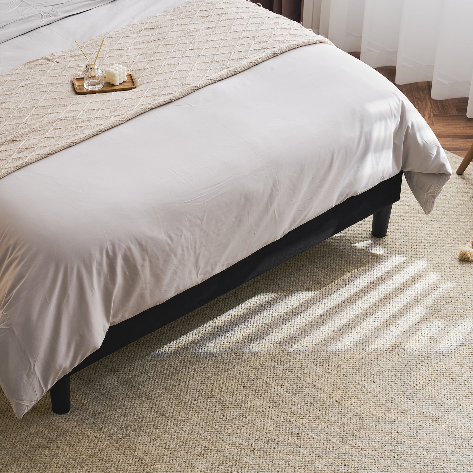 Ktaxon Full Platform Bed Frame with USB Charging, Upholstered Bed, Wingback Headboard/No Box Spring Required/Wood Slat Support/Easy Assembly/Black - Image 2