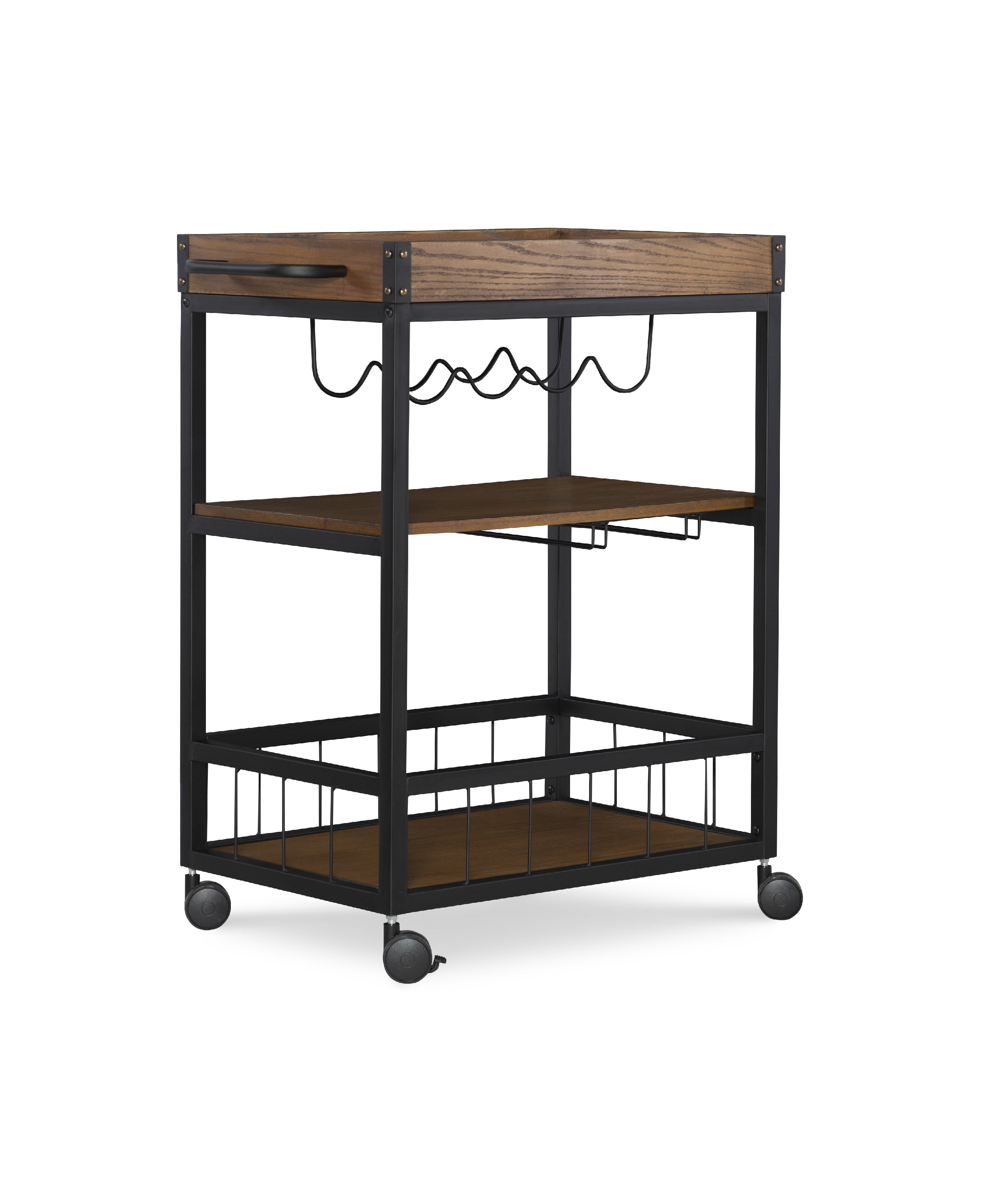 Linon Honton 3-Tier Mobile Bar Cart with Wine Storage & Open Shelving, 36.5" Tall, 43 lb, Black - Image 8