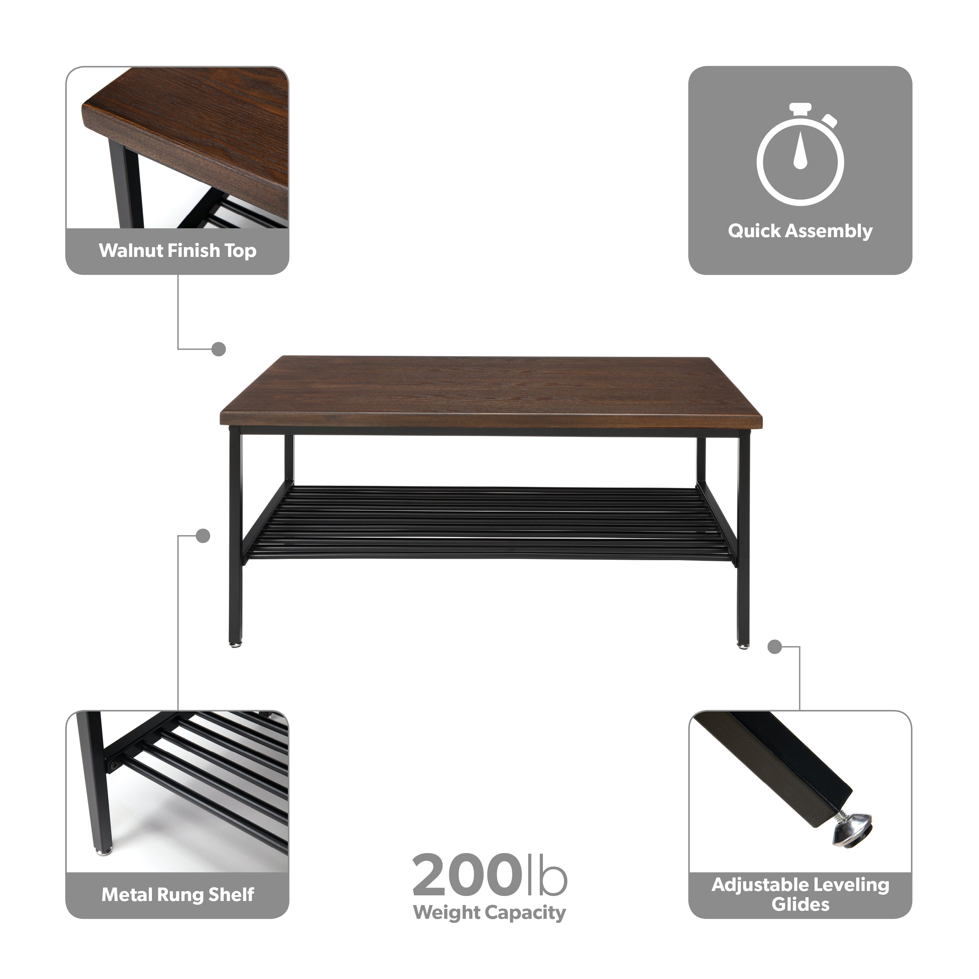 The OFM 161 Collection Industrial Modern Wood Top/Metal Frame Coffee Table with Metal Shelf blends easily in living rooms, recreational spaces, lobbies, and reception areas and provides the... - Image 7