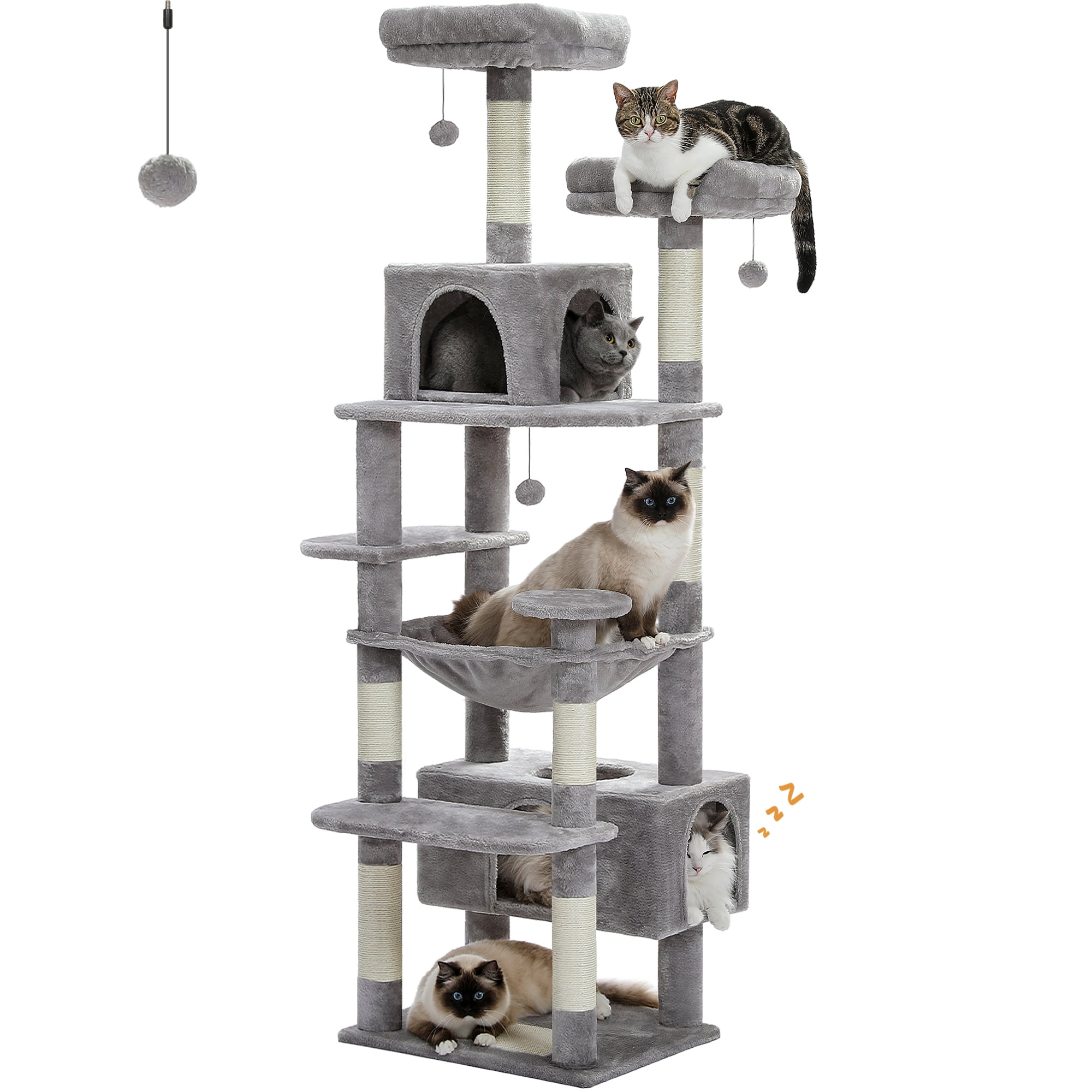 PAWZ Road 73"Cat Tree for Large Cats Multi Level Play Tower Condo 7 Sisal Cat Scratching Posts Gray - Image 8