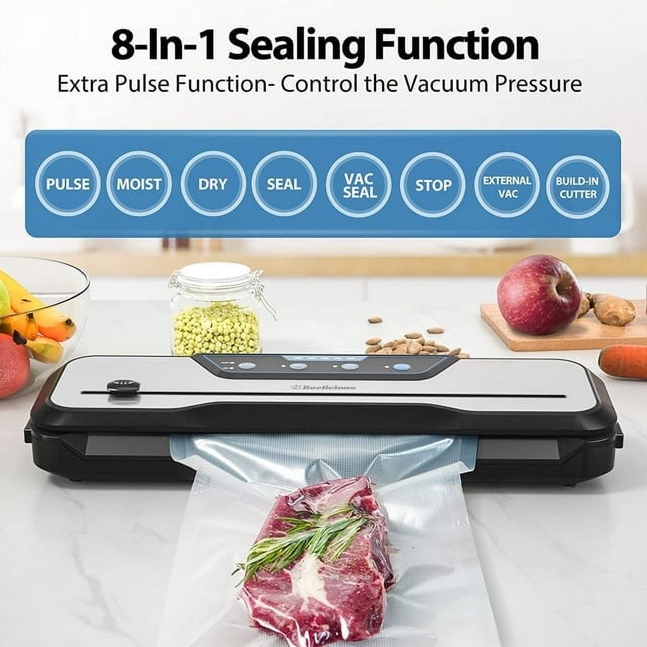 Vacuum Sealer Machine, Aeitto 8-in-1 Air Sealing Food Vacuum Sealer with Starter Kit& 2-Year Warranty, Vacuum Sealing for Food Storage, Build-in Cutter,EXT-VAC - Image 8