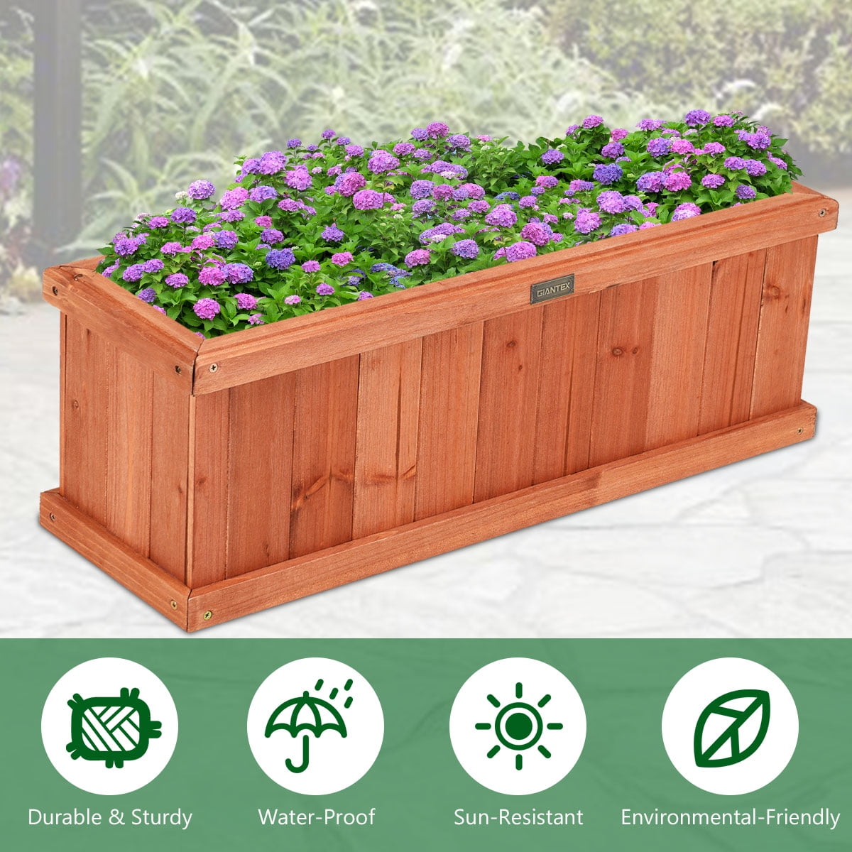 Costway 28 Inch Wooden Flower Planter Box Garden Yard Decorative Window Box Rectangular - Image 4