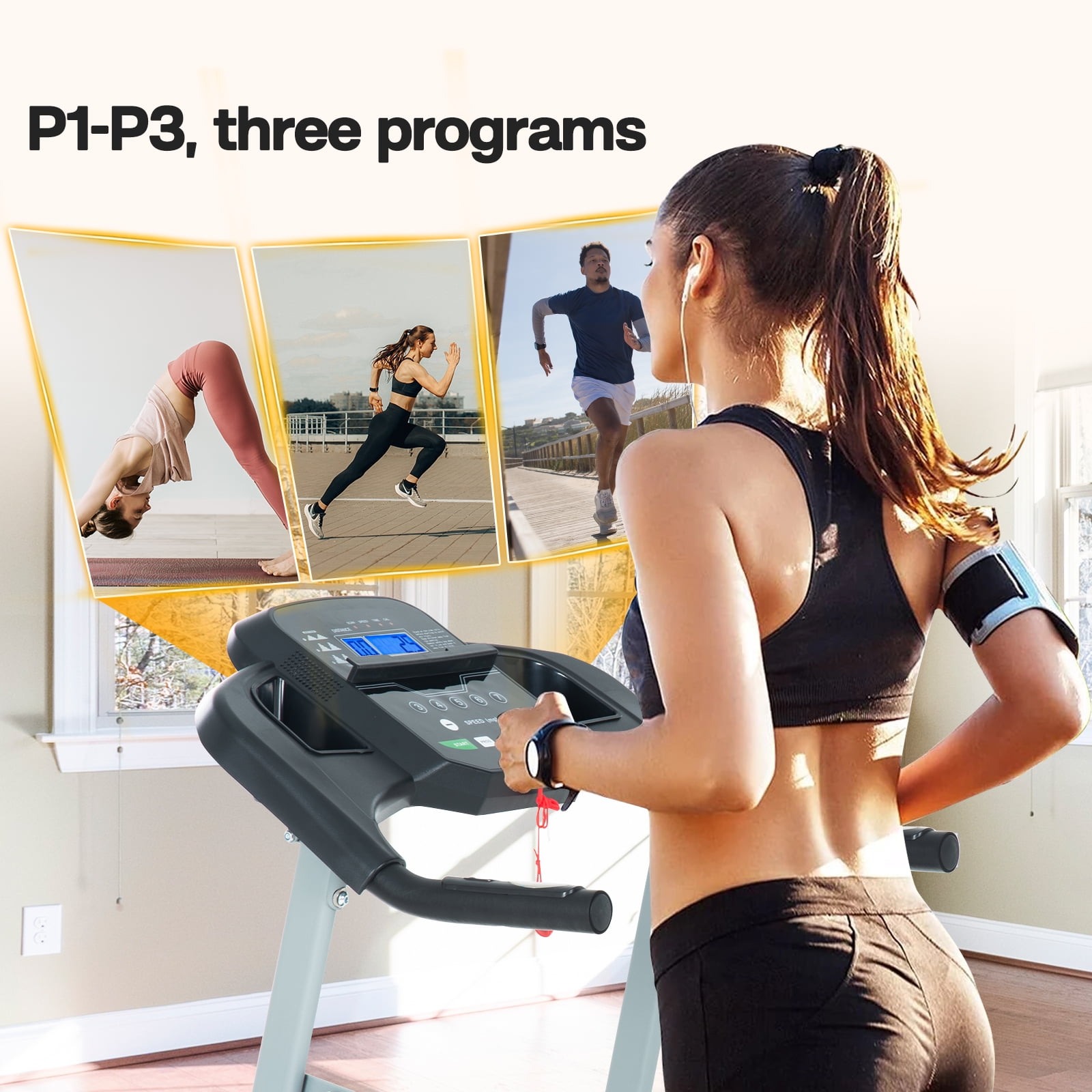 Aukfa Folding Treadmills for Home, 2.5 HP Running Machine Treadmill, 265 lbs Capacity, Silver - Image 4