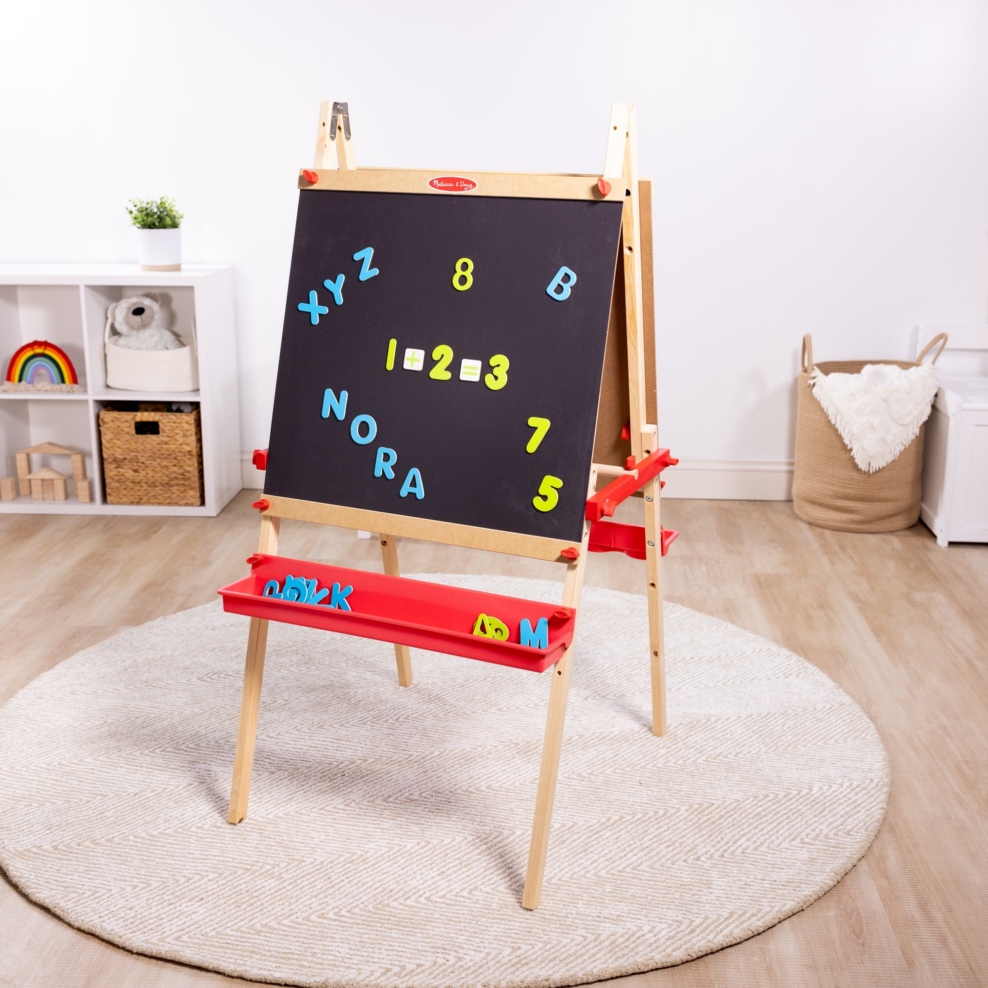 Melissa & Doug Deluxe Magnetic Standing Art Easel With Chalkboard, Dry-Erase Board, and 39 Letter and Number Magnets - FSC Certified - Image 9