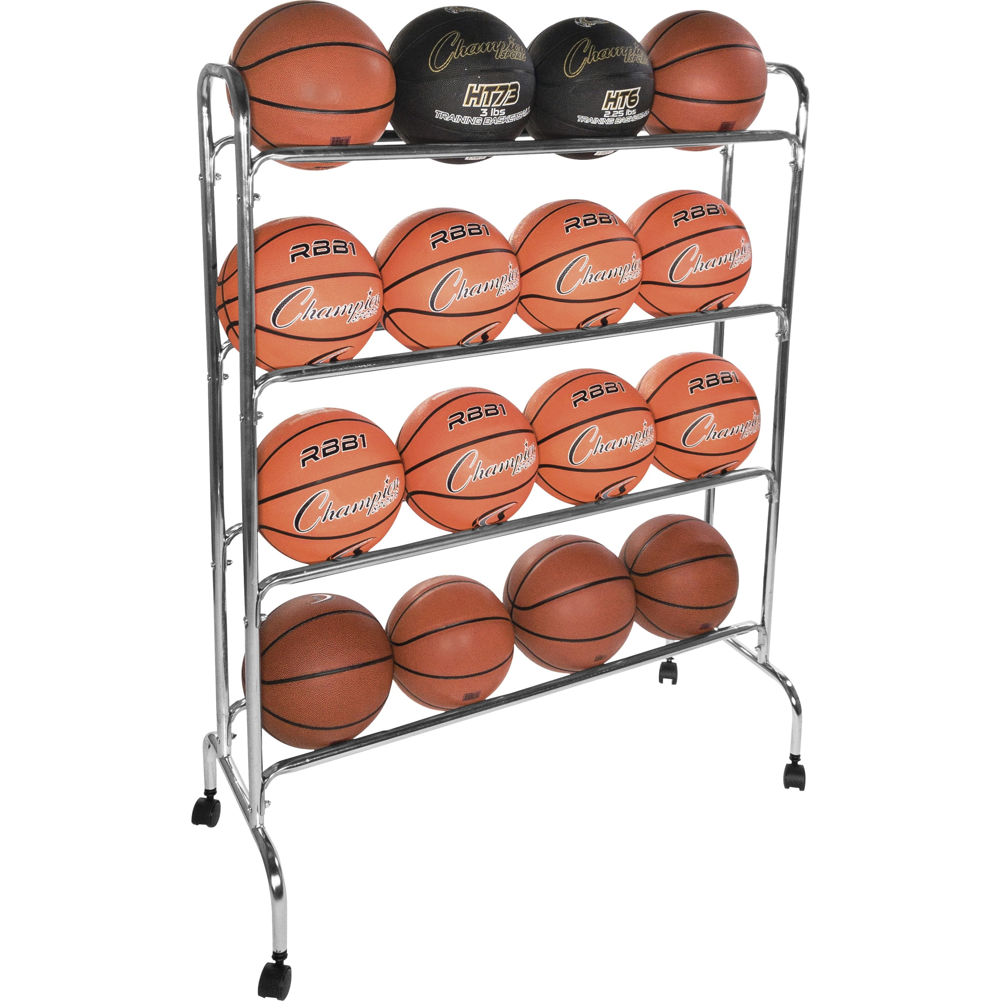 Champion Sports Four Tier Basketball Storage Cart Rack, 16 Ball Capacity (Silver) - Image 4