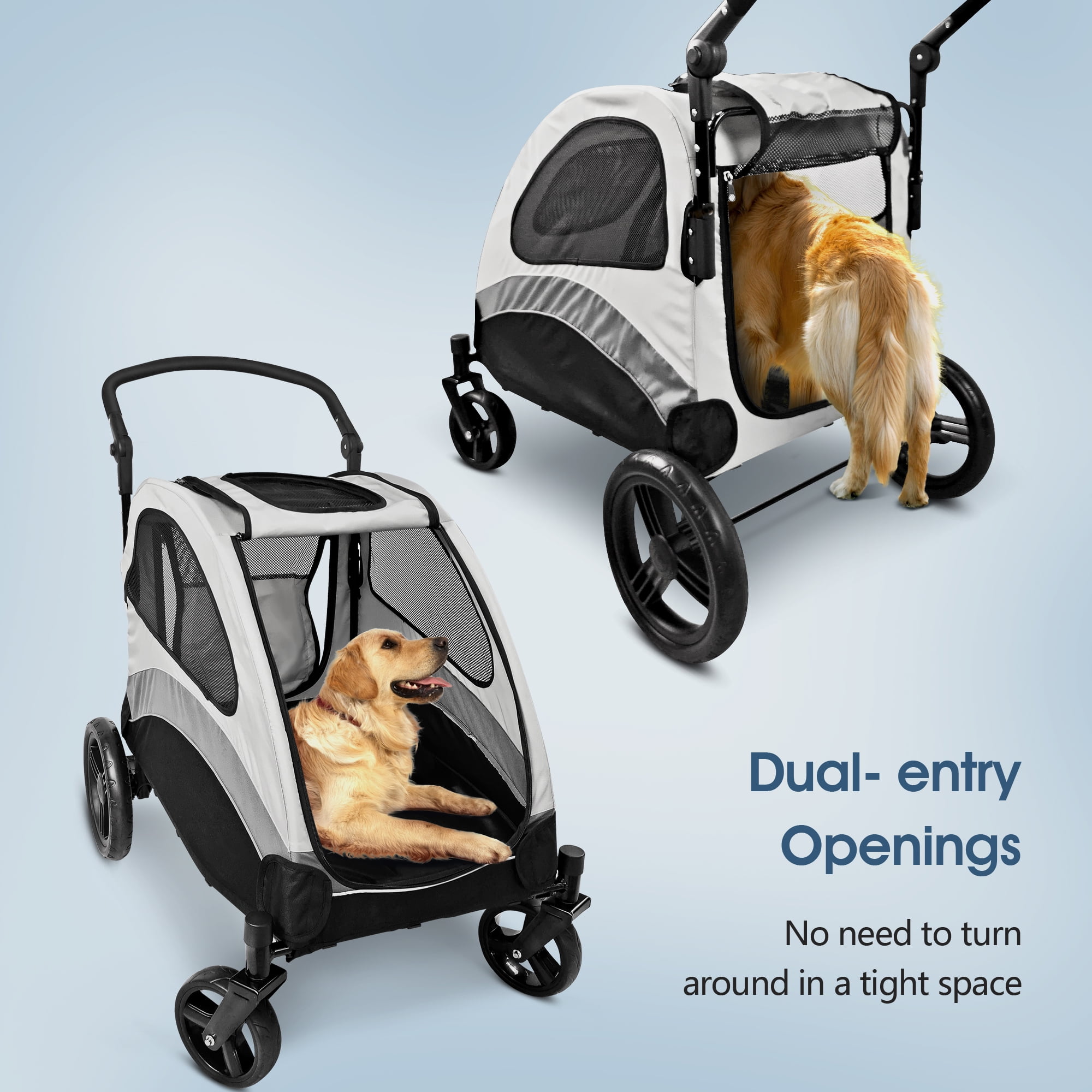 Foldable Pet Stroller for Large or 2 Dogs Cats Jogger Wagon with 4 Wheels - Image 2