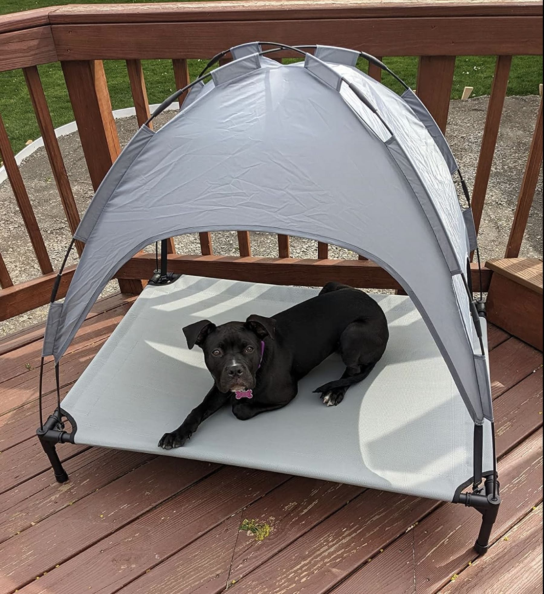 48 Inches Extra Large Elevated Dog Bed with Canopy, Portable Indoor Outdoor Pet Cot with Removable Canopy Shade Tent for Dogs and Cats, Grey - Image 3