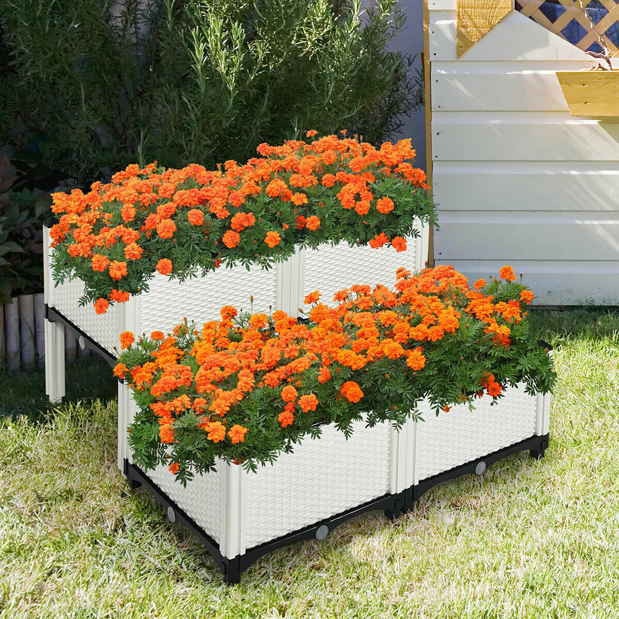 Costway Set of 4 Raised Garden Bed Elevated Flower Vegetable Herb Grow Planter Box White - Image 11