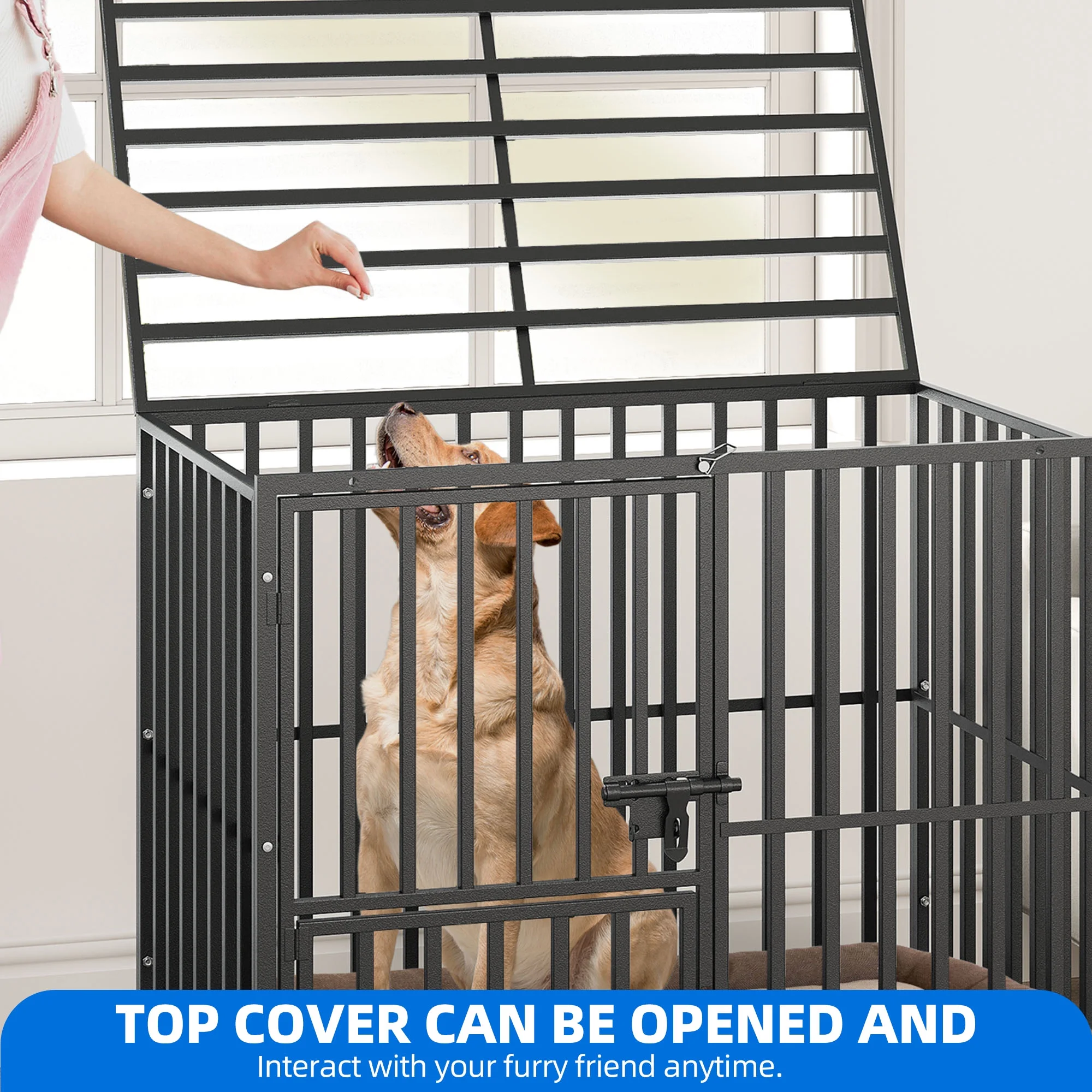 Uforic 37 inch Heavy Duty Dog Crate, Dog Cage Kennel with Lockable Wheels and Removable Tray - Image 5