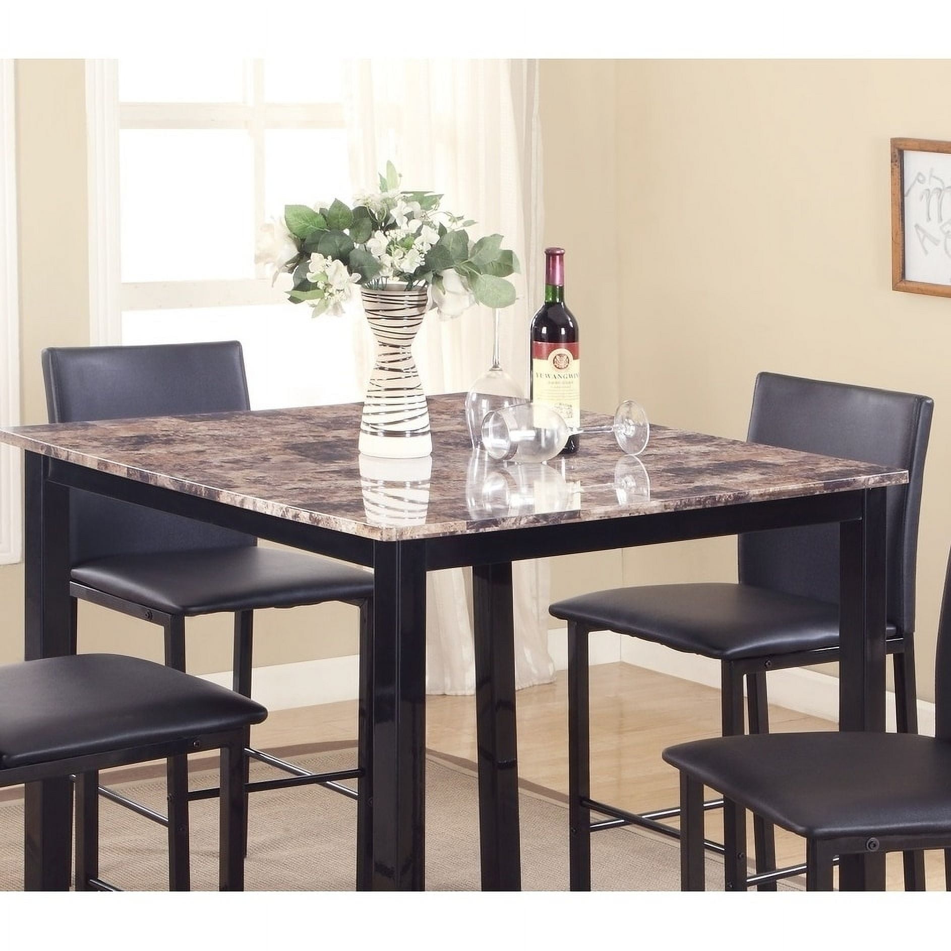 Roundhill Furniture Citico Counter Dining Set w/Laminated Faux Marble Top Black - Image 5