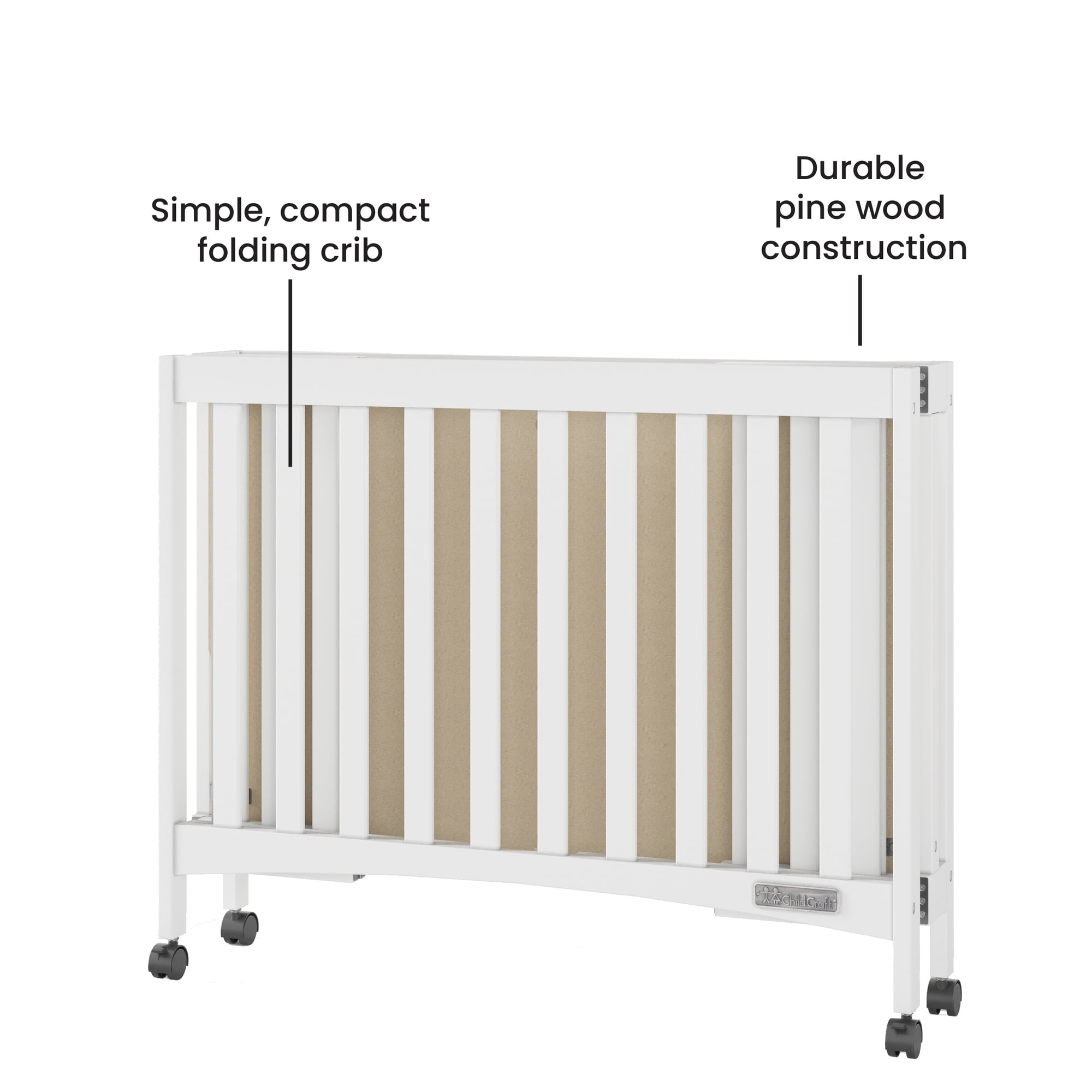 Child Craft London Folding Portable Mini Crib with 2-inch Mattress, Matte White - Image 6