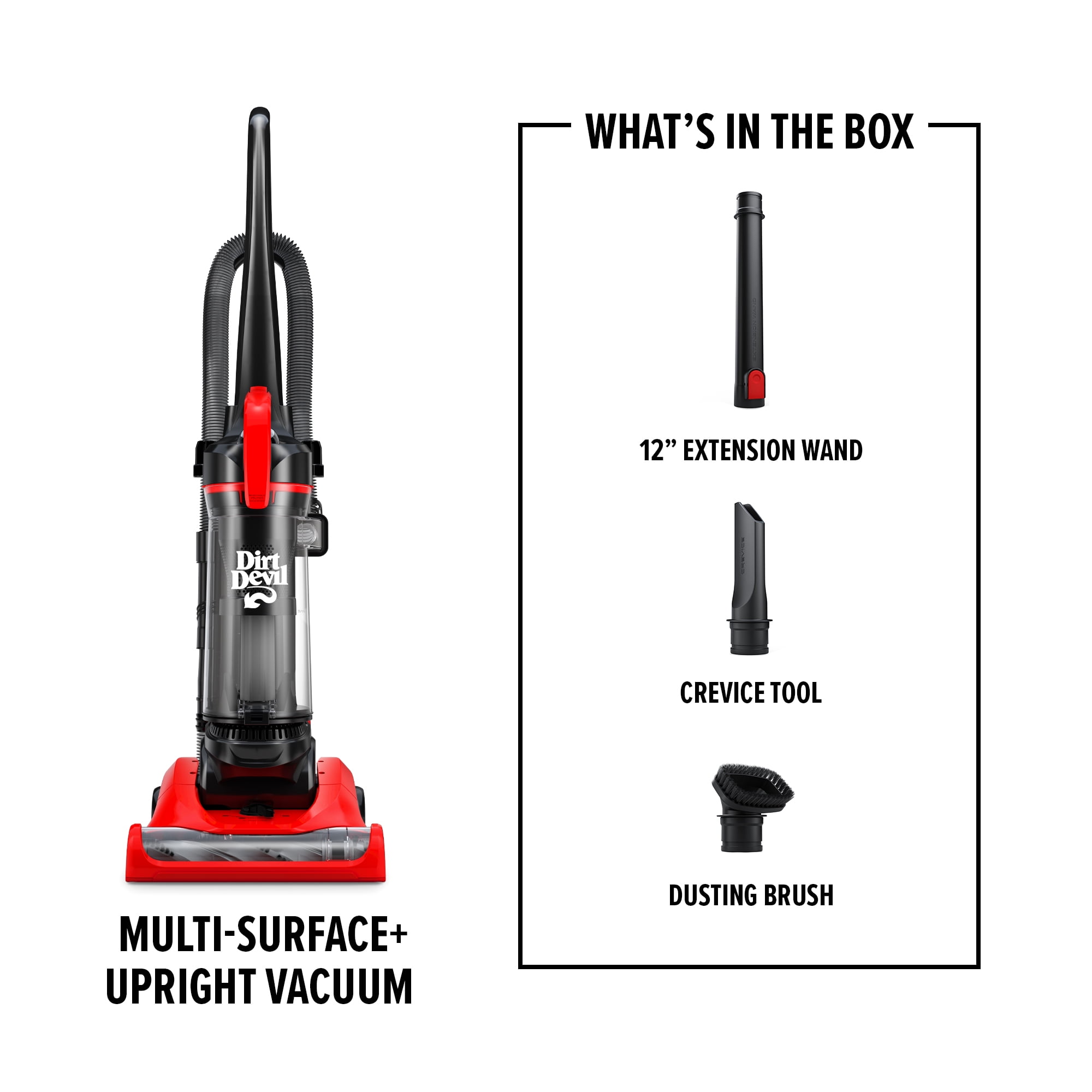 Dirt Devil Bagless Upright Vacuum Cleaner, Multi-Surface+, Pet Friendly, Lightweight, Extension Wand, Dusting Brush, Turbo & Crevice Tool, UD76210V, Red - Image 5