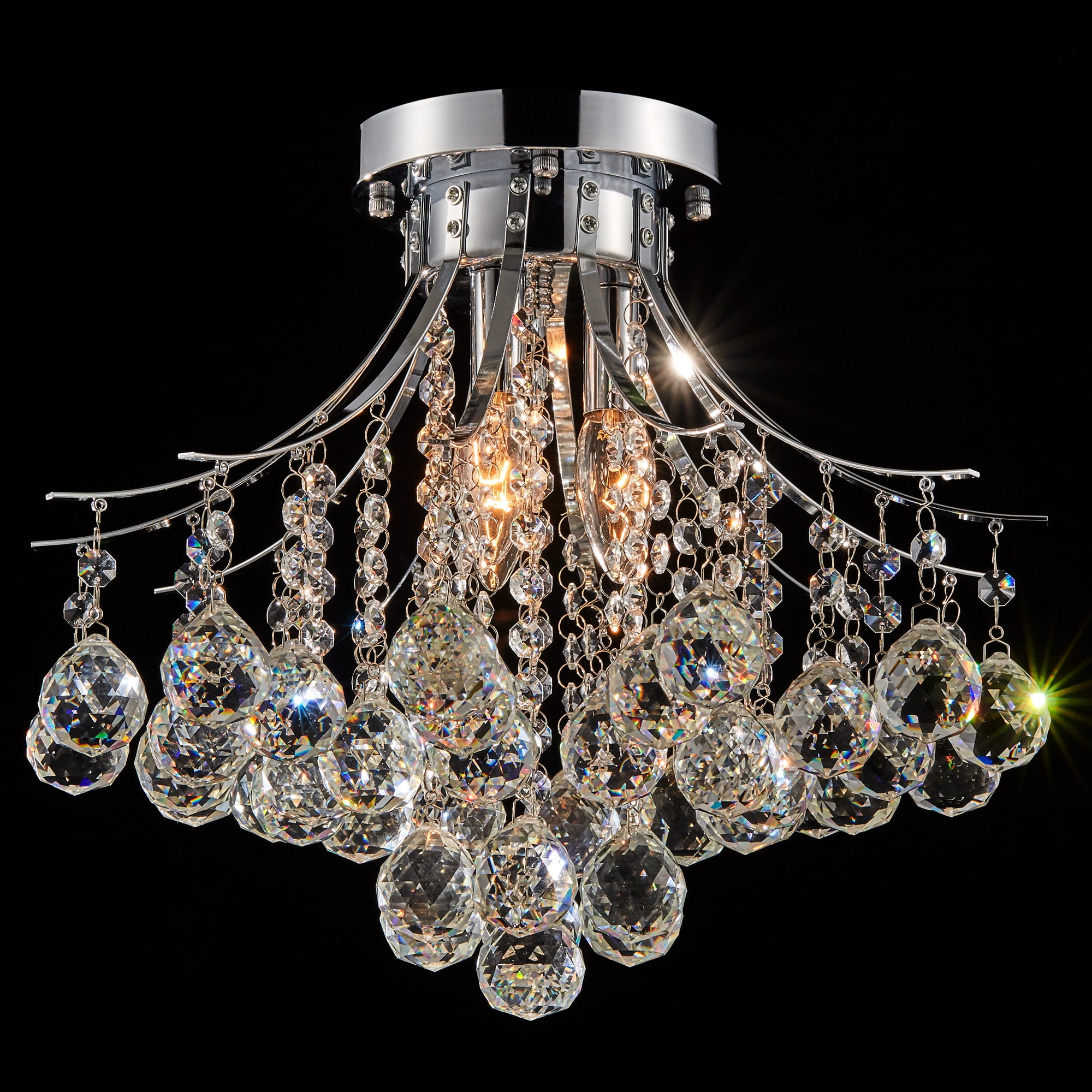 3-Light Crystal Chandelier Ceiling Fixture Pendant, Flush Mount Raindrop Pendant UL Listed - Image 3