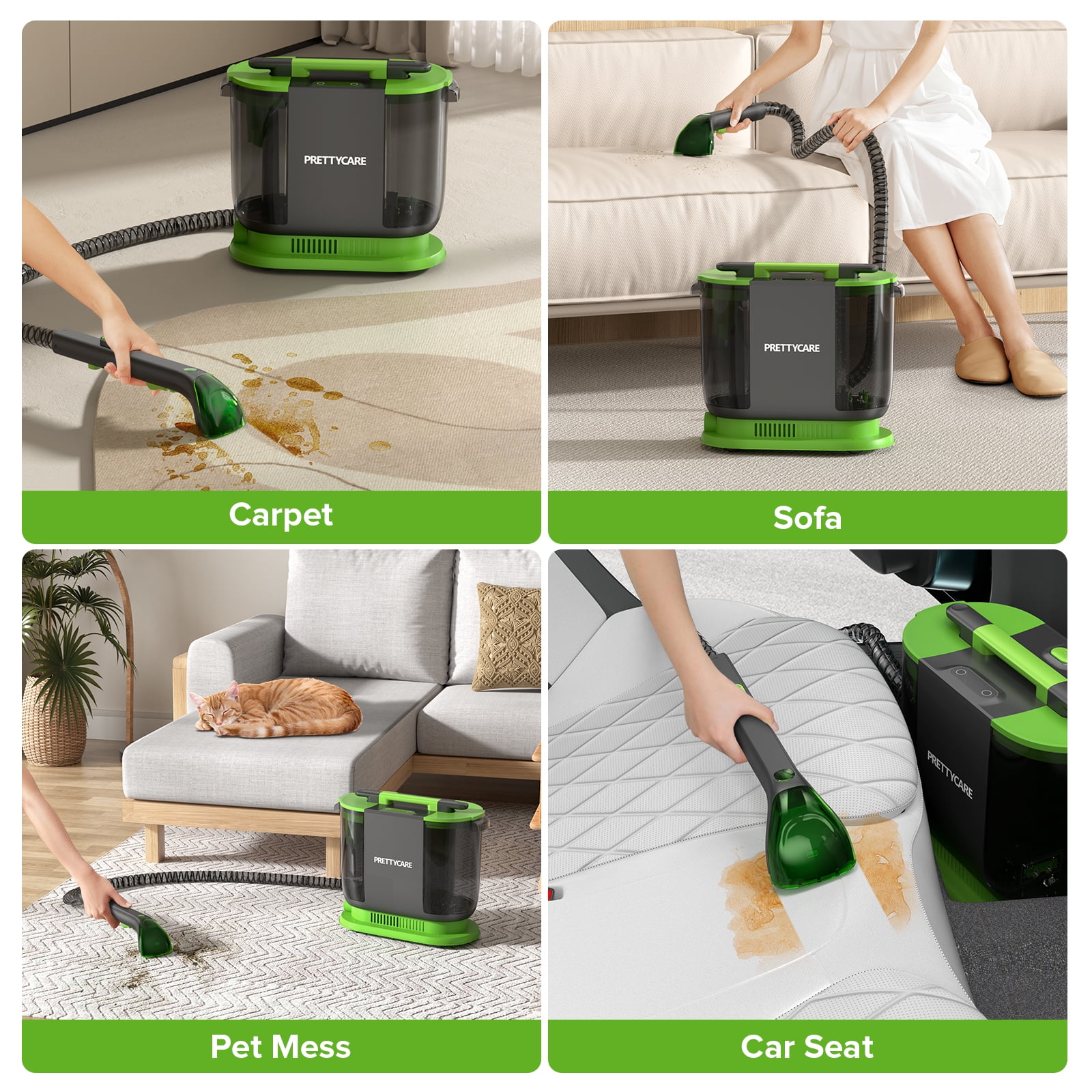 PrettyCare Portable Carpet Shampooer,Upholstery Cleaner,14Kpa Strong Suction Carpet Cleaner Machine,500W Powerful Motor - Image 5