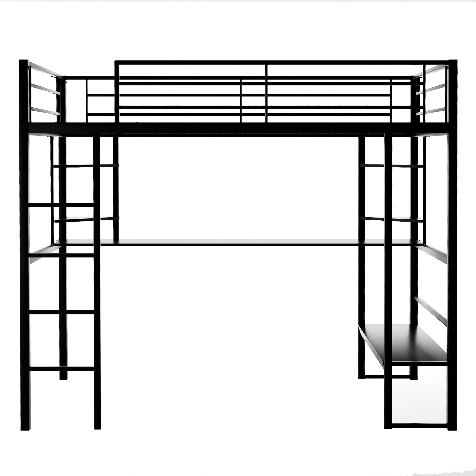 Euroco Metal Full Size Loft Bed with Desk, Shelf and Lounge for Kids Teens Bedroom, Black - Image 10