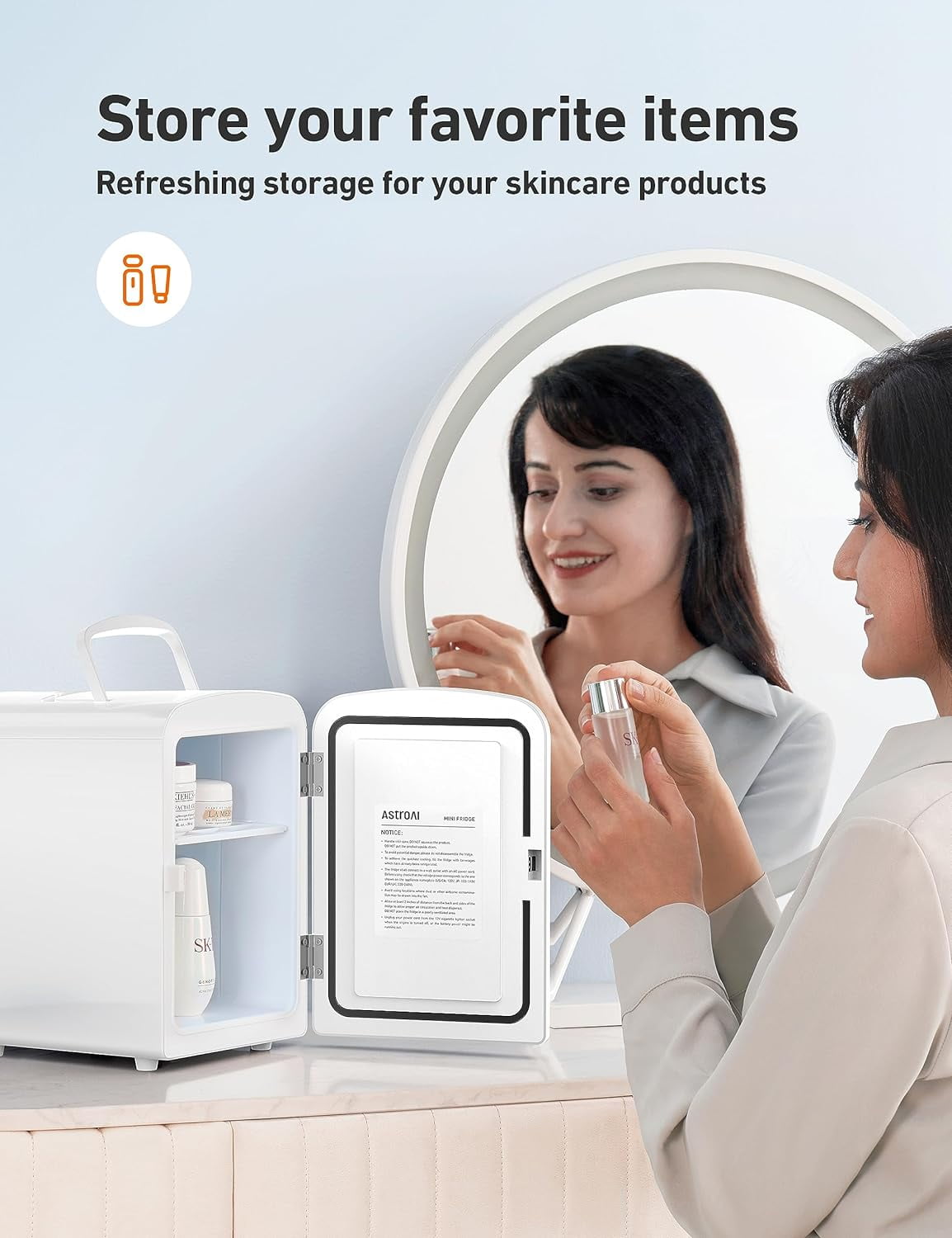 AstroAI Mini Fridge, 6 Can 4 Liter Portable Electric Cooler, Personal Refrigerator Skincare for Bedroom DC/AC - Image 2