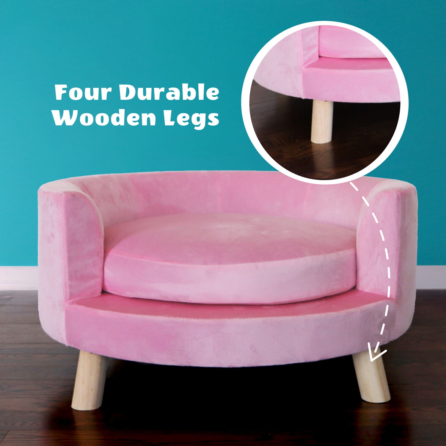 Critter Sitters 28-In. Elegant Pink Faux-Velvet Circular Pet Bed for Small to Medium-Sized Dogs and Cats - Image 6