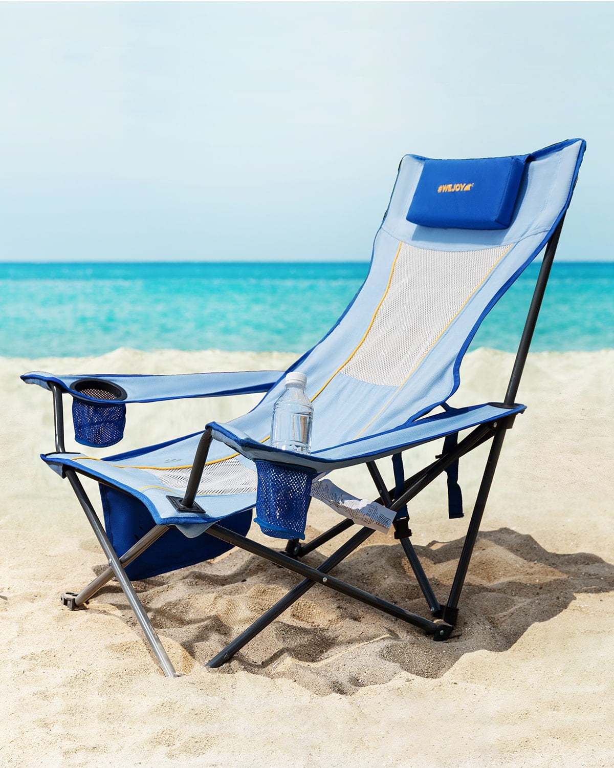 #WEJOY Folding Beach Chair High Back Camping Chairs Portable Outdoor Lawn Chairs Support up to 265lbs Blue - Image 5