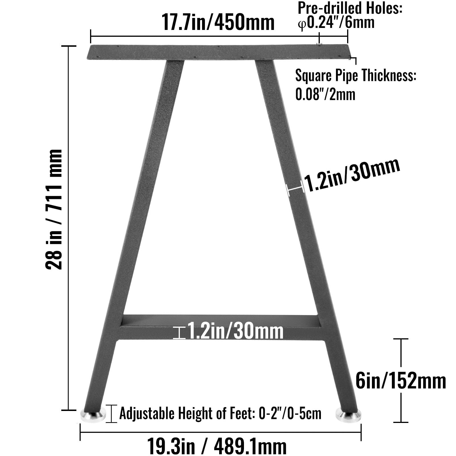 VEVOR Metal Table Legs 28 x 17.7 inch A-Shaped Desk Legs Set of 2 Heavy Duty Bench Legs with Polyurethane Coating,Furniture Legs with Floor Protectors,Wrought Iron Coffee Table Legs for Home DIY Bla - Image 4