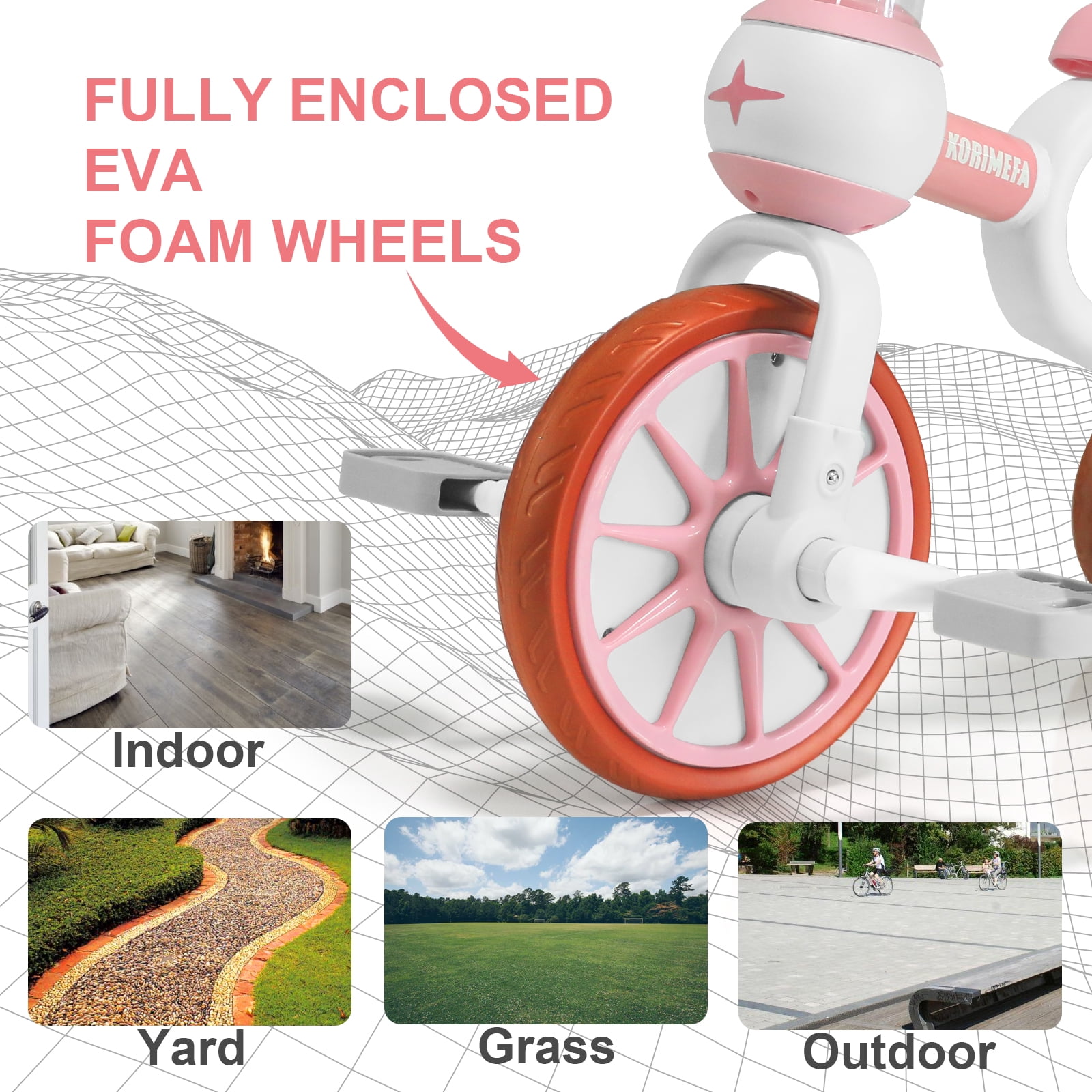 KORIMEFA 3-in-1 Kids Tricycle, Toddler Bike for Ages 1-4 Boy Girl, Pink - Image 2