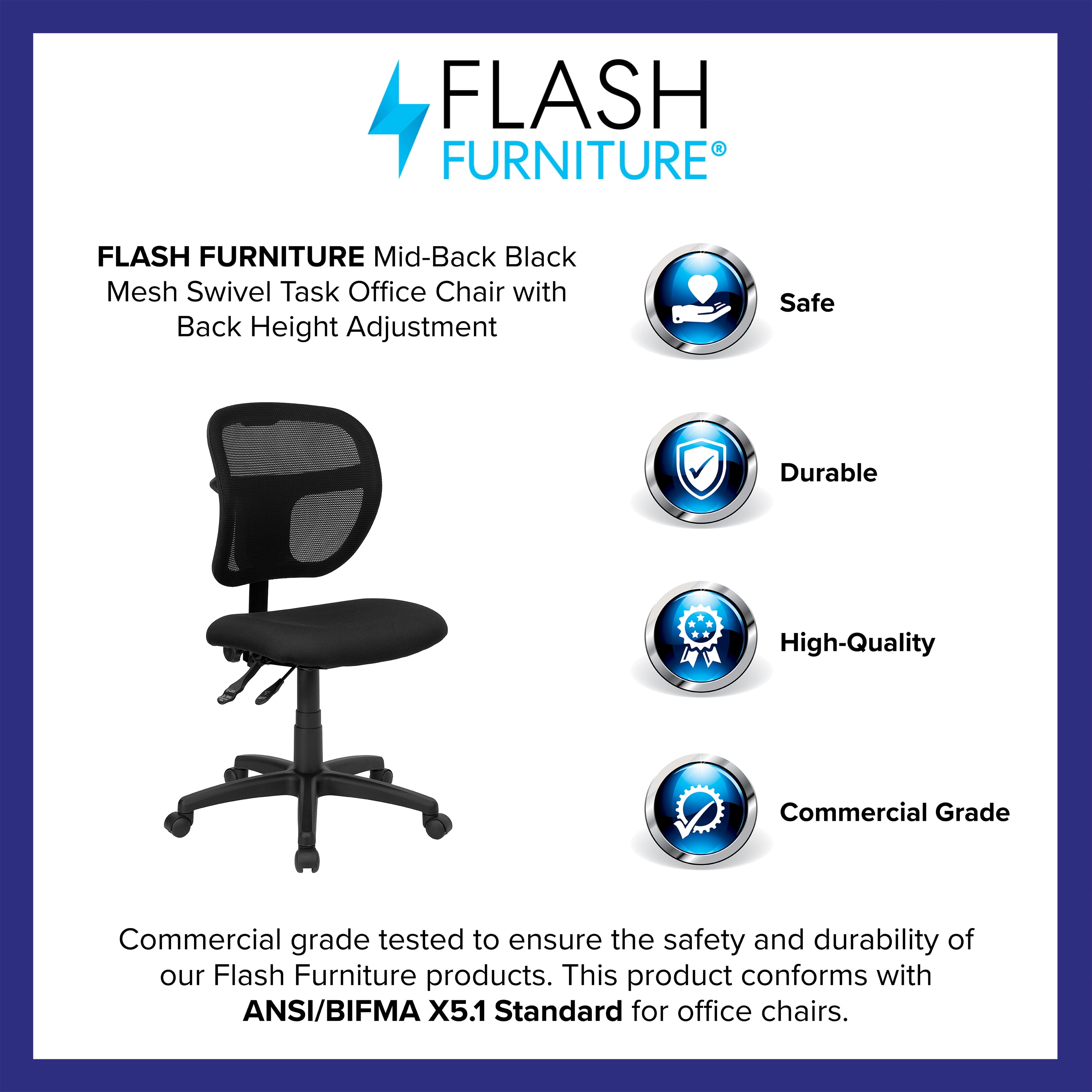 Flash Furniture Mid-Back Black Mesh Swivel Task Office Chair with Back Height Adjustment - Image 3