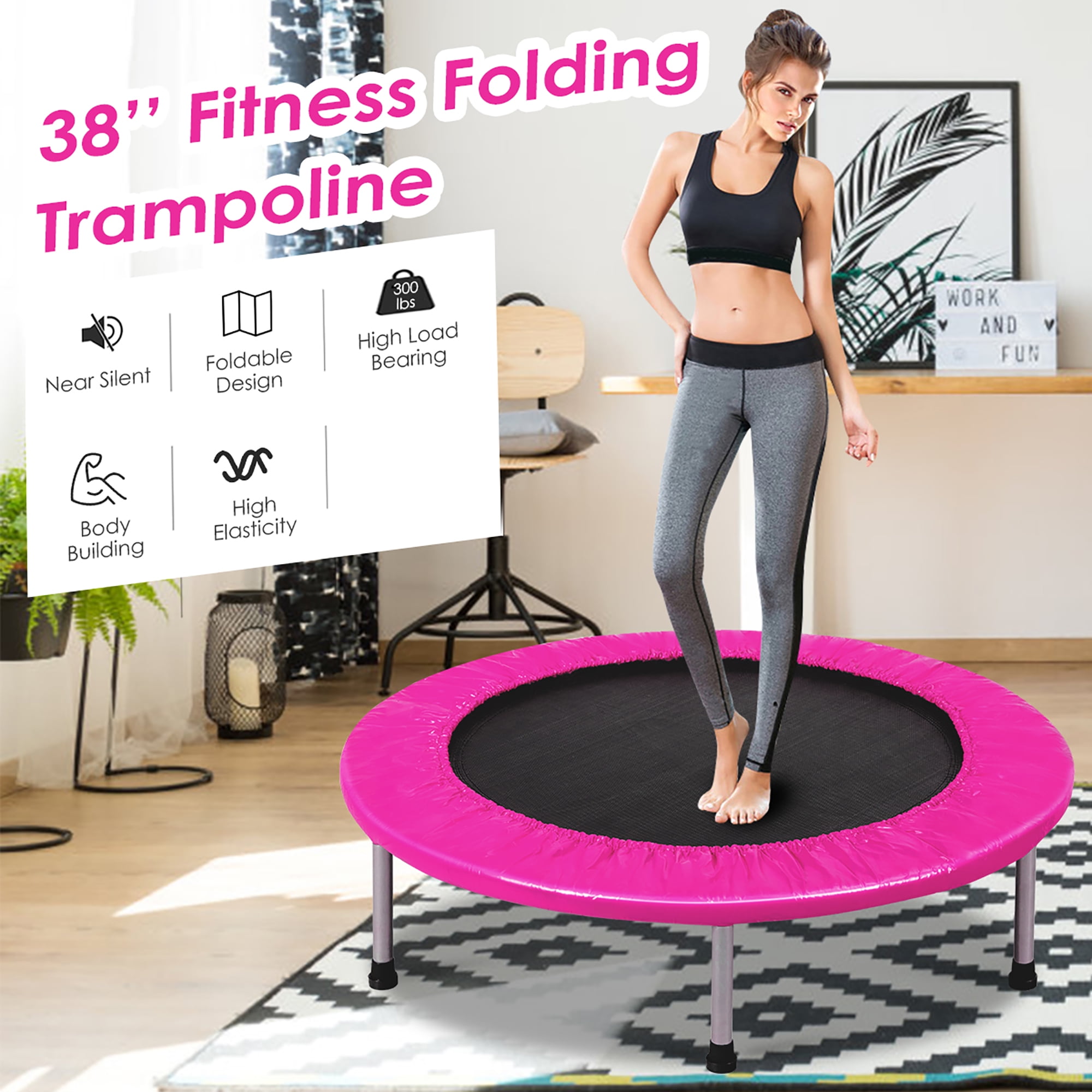 Costway 38'' Rebounder Trampoline Adults and Kids Exercise Workout w/Padding & Springs - Image 6