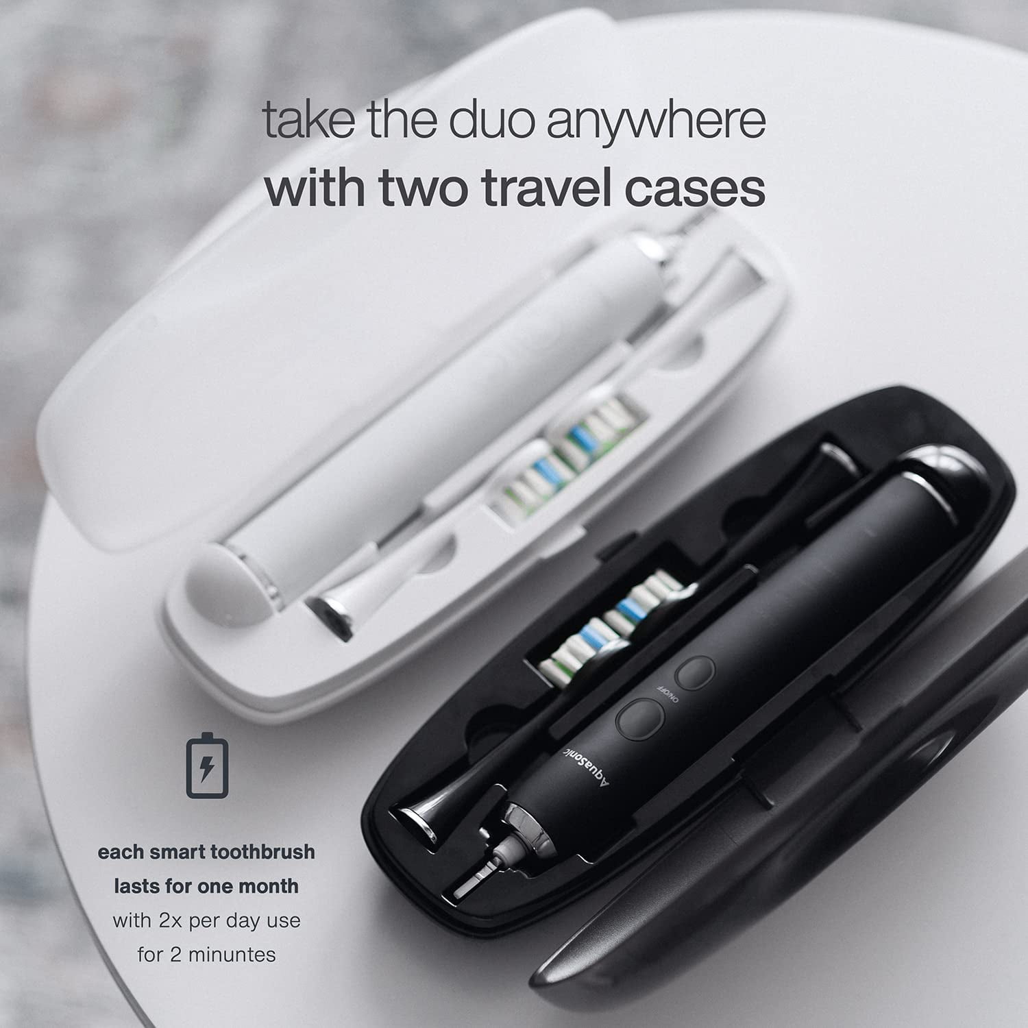 AquaSonic DUO PRO Ultrasonic Electric Toothbrush - ADA Accepted, 4 Modes, UV Sanitizing, Wireless Charging, 10 Brush Heads, 2 Travel Cases - Image 4