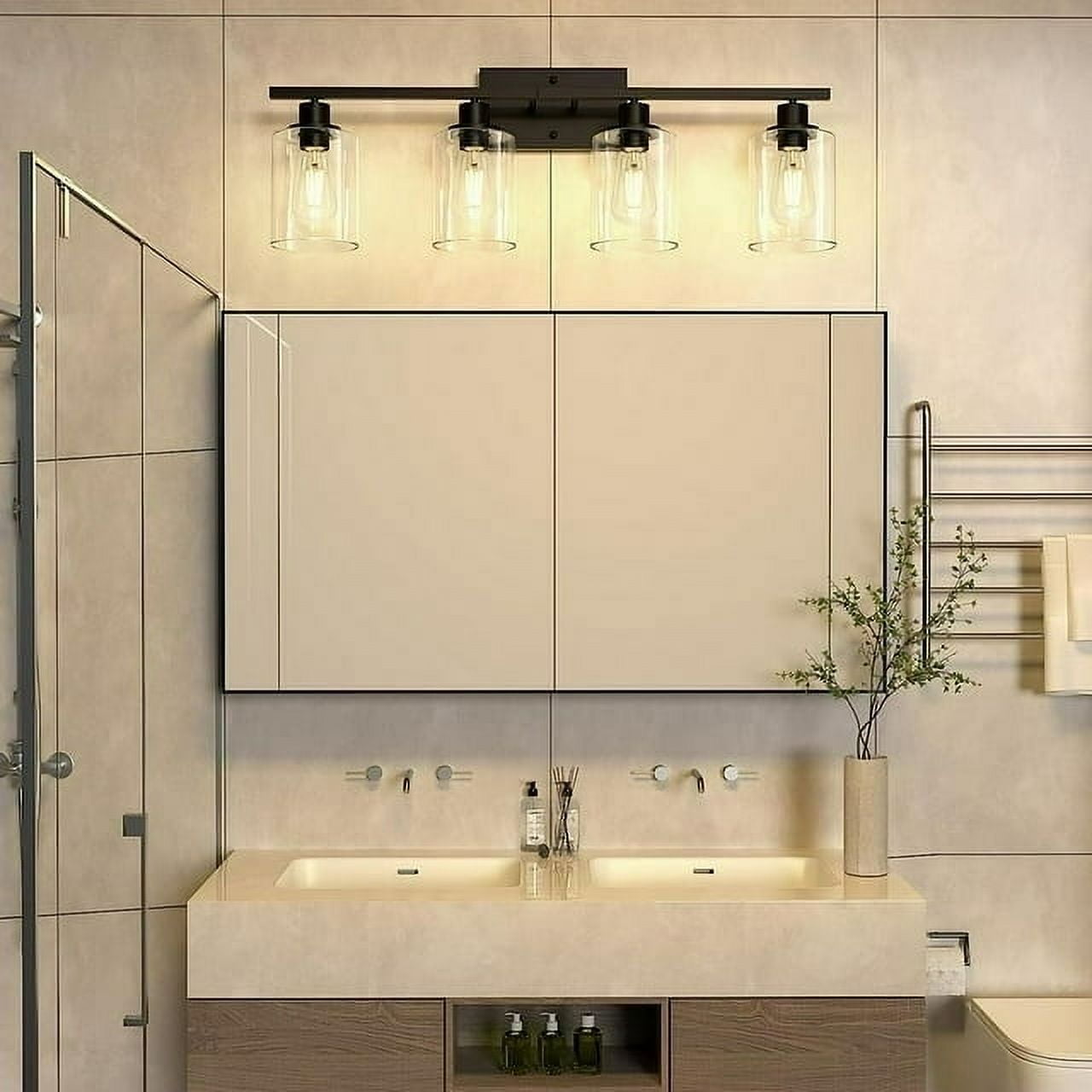 Pynsseu 4-Light LED Vanity Light with Clear Glass Shades Decor for Lighting - Image 3