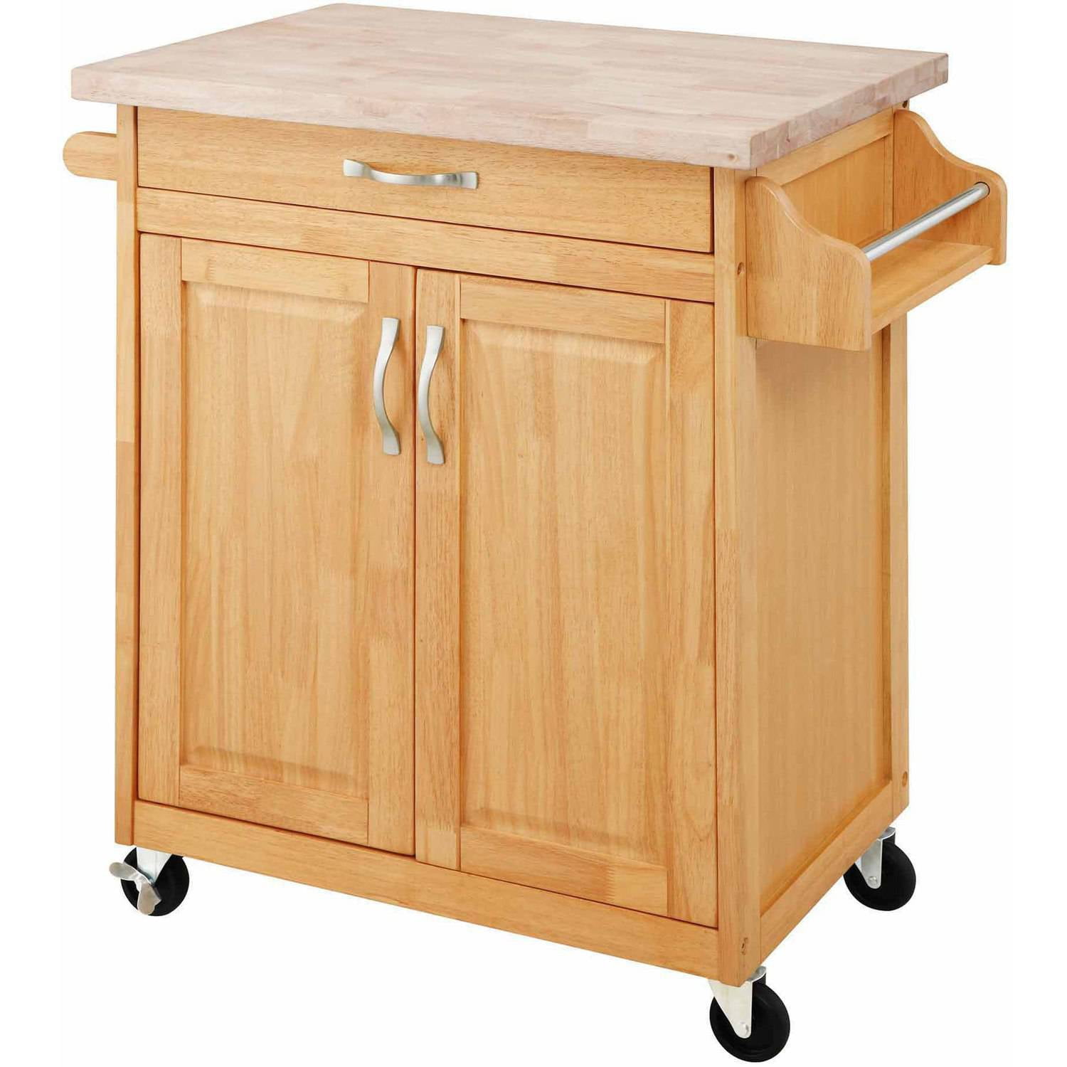 Mainstays Kitchen Island Cart with Drawer, Spice Rack, Towel Bar, Butcher Block Top, Natural - Image 6