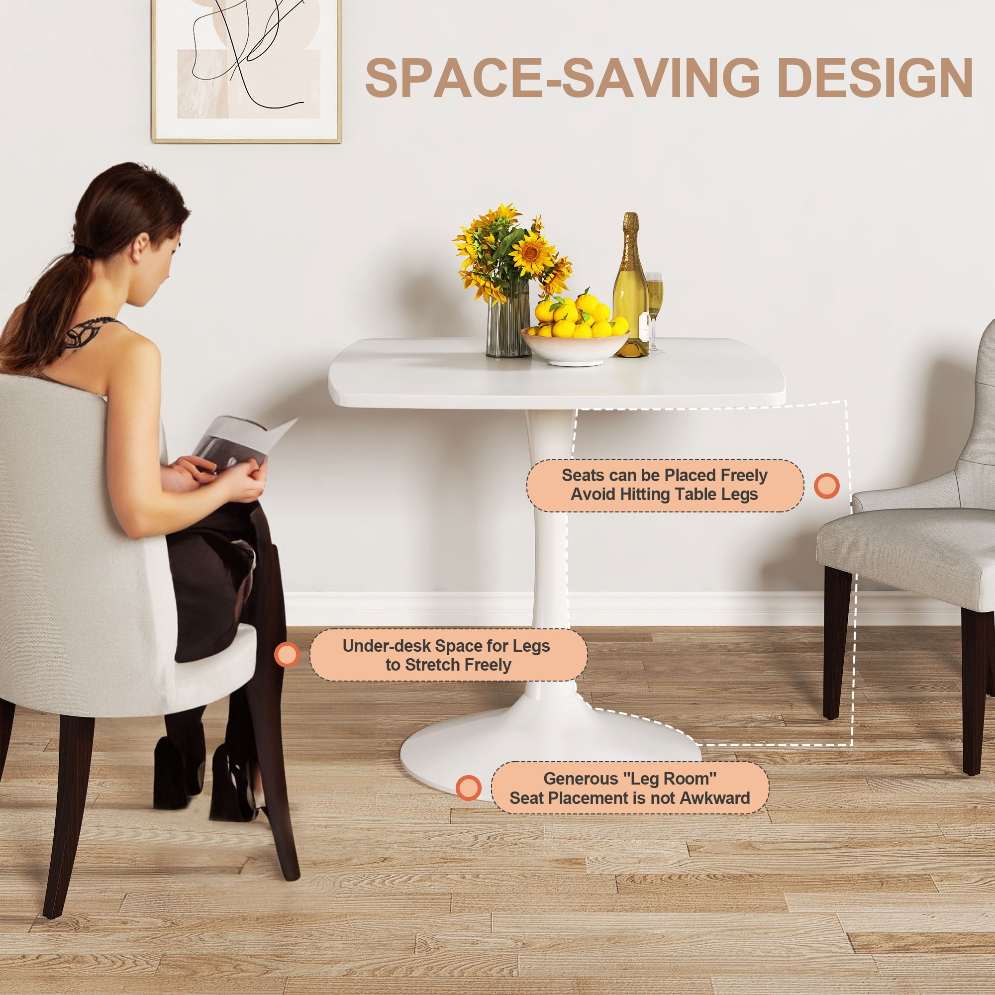 LTTROMAT White Square Dining Table, Mid-Century Modern Tulip Pedestal Dining Table, Kitchen and Living Room Table for Small Spaces - Image 10