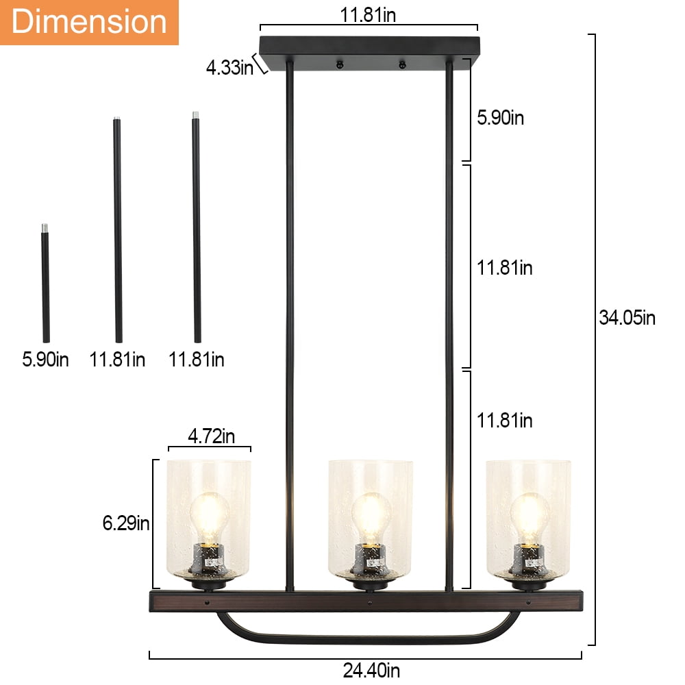 Depuley 3 Light Glass Shade Pendant Light Black Flush Mount Ceiling Light Fixture Rustic Farmhouse Track Ceiling Light, Adjustable, E26 Socket - Image 6