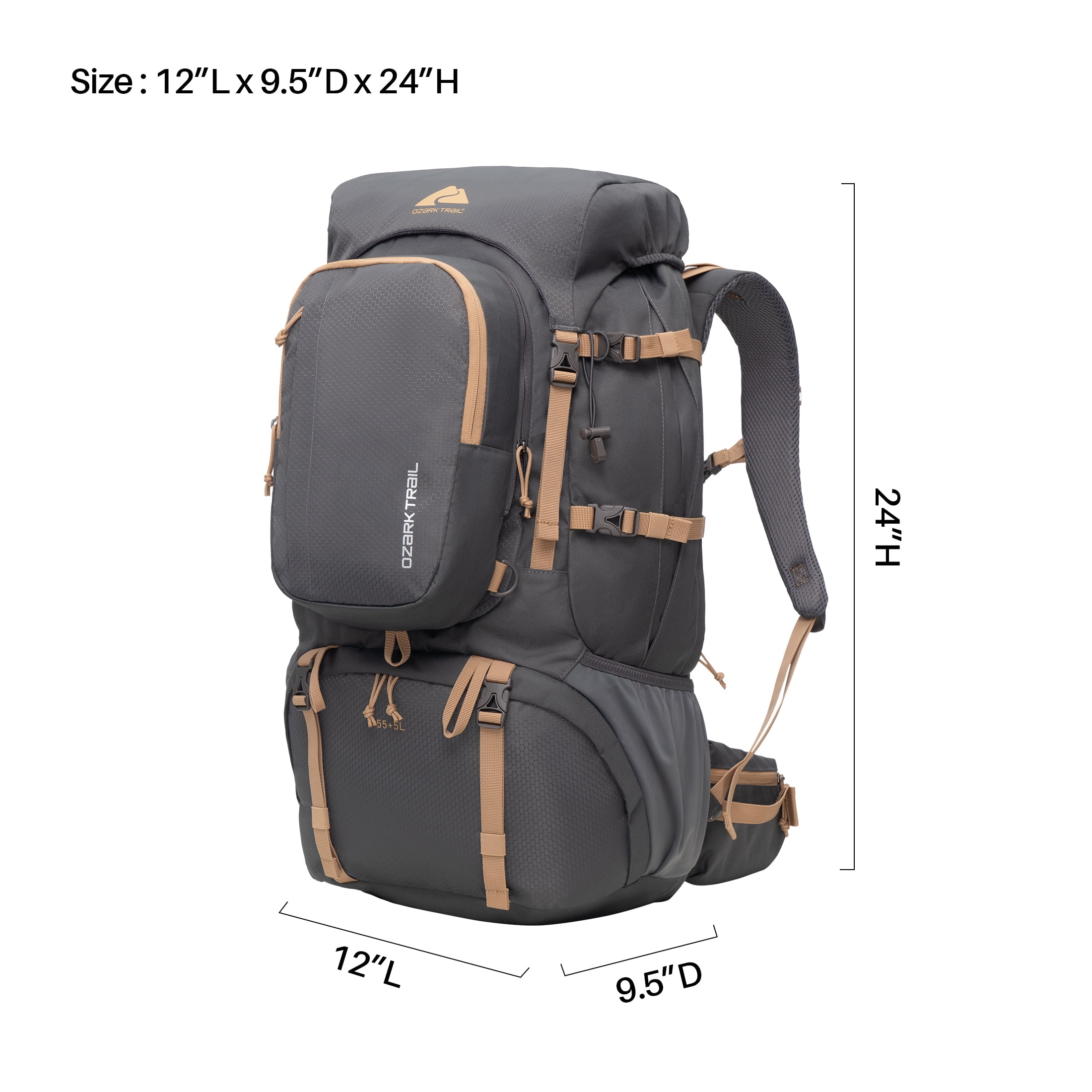 Ozark Trail 60L Hiking Backpack with Durable Fabric and Multiple Pock,Age group:Adult - Image 12