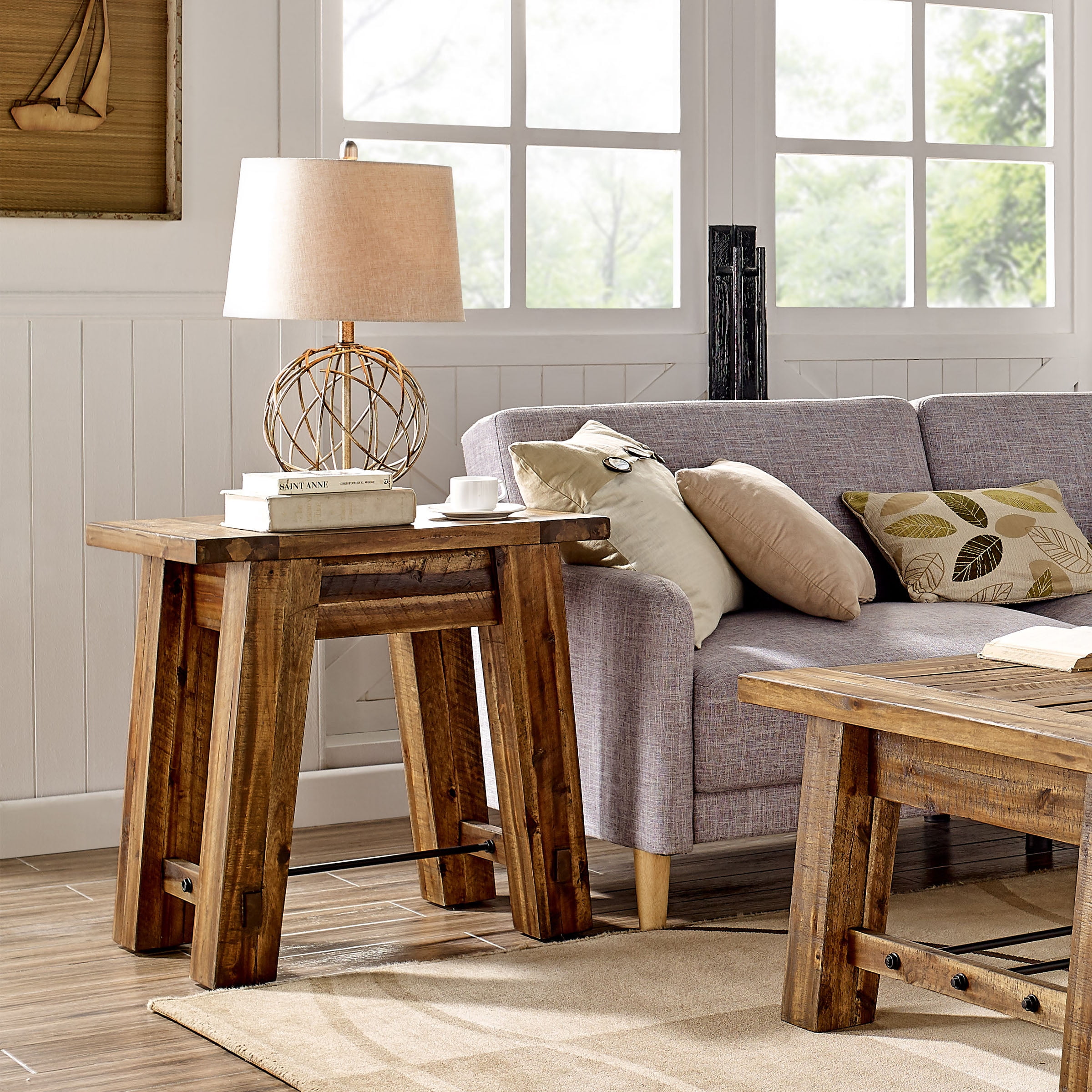 Alaterre Furniture Durango Solid Acacia Wood End Table, Industrial Side Table with 100lb Weight Capacity for Living Room, Natural - Image 16