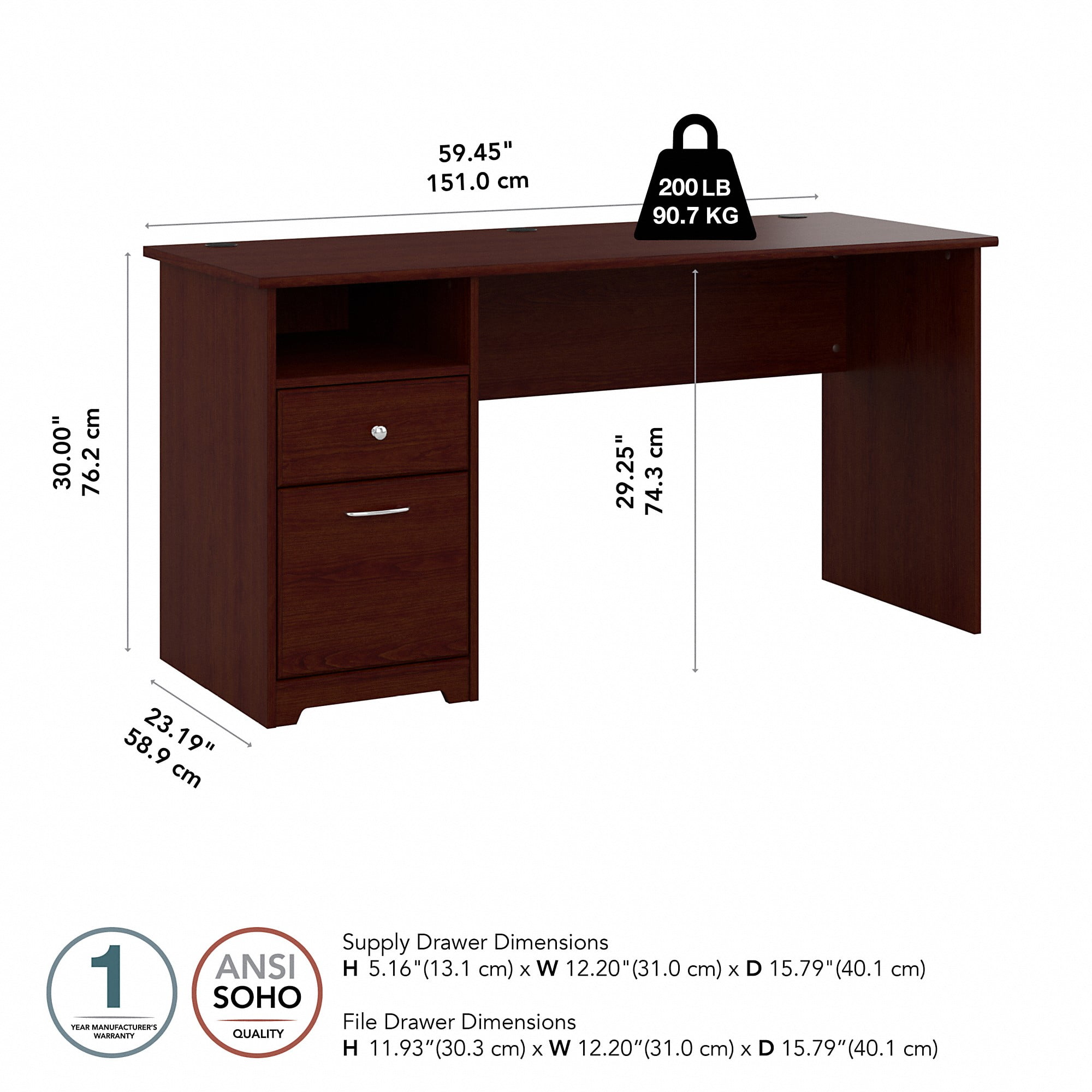 Bush Furniture Cabot 60" Computer Desk with Storage, Harvest Cherry - Image 8