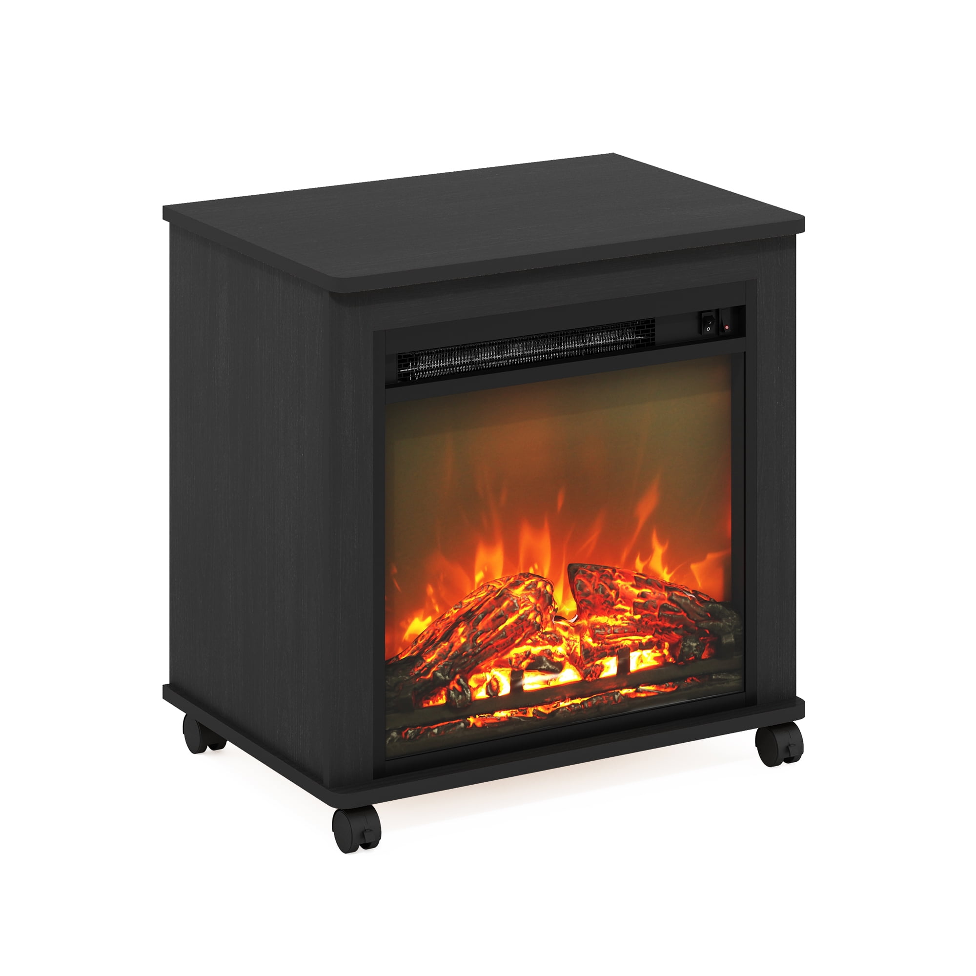 Furinno Jensen Electric Fireplace End Table with Wheels, Americano - Image 4