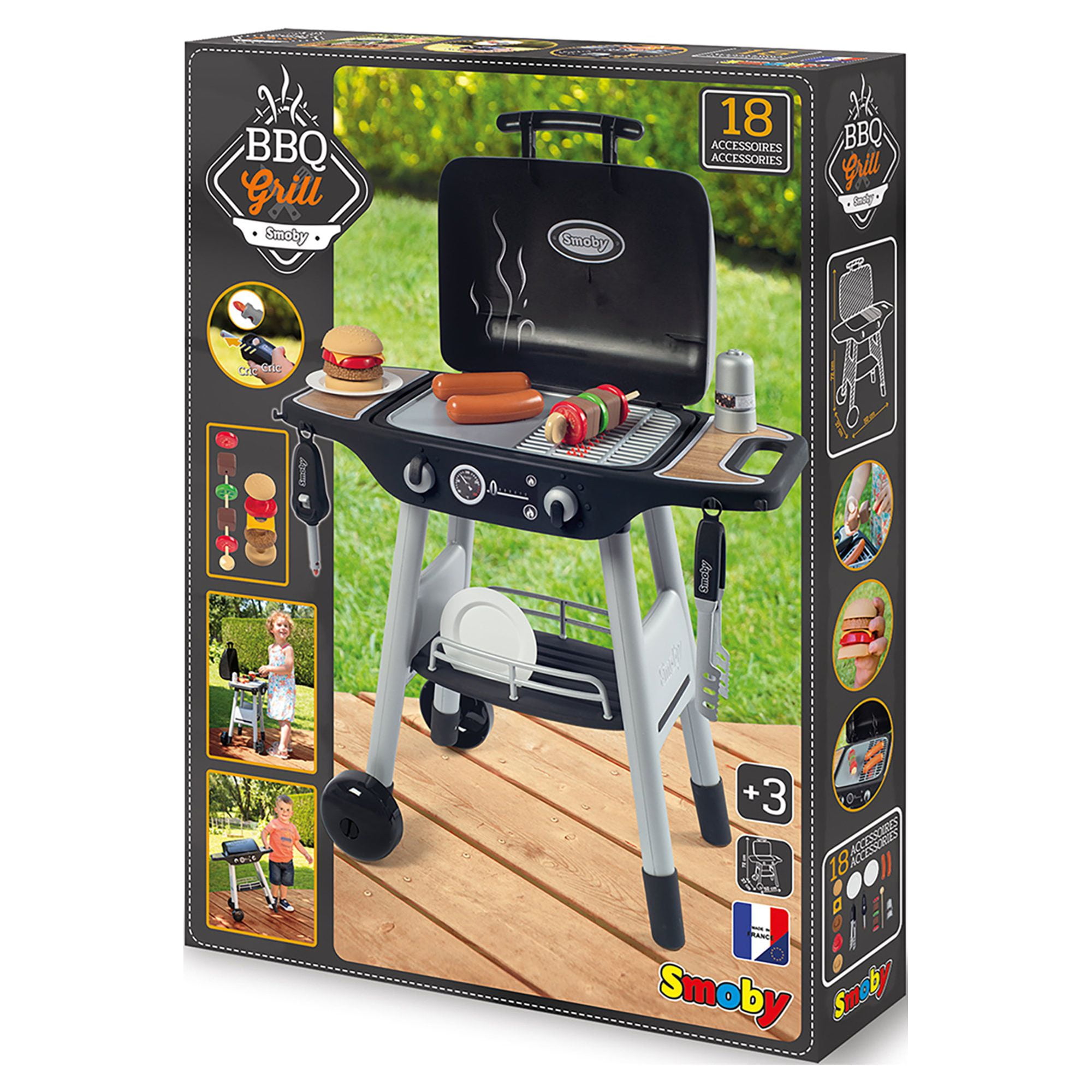 Smoby: BBQ Plancha Grill - Black, 18-Piece Accessory Playset - Realistic Cooking, Turn The Button & See Flames Appear, 19.69x14.57x28.43", Kids Age 3+ - Image 4
