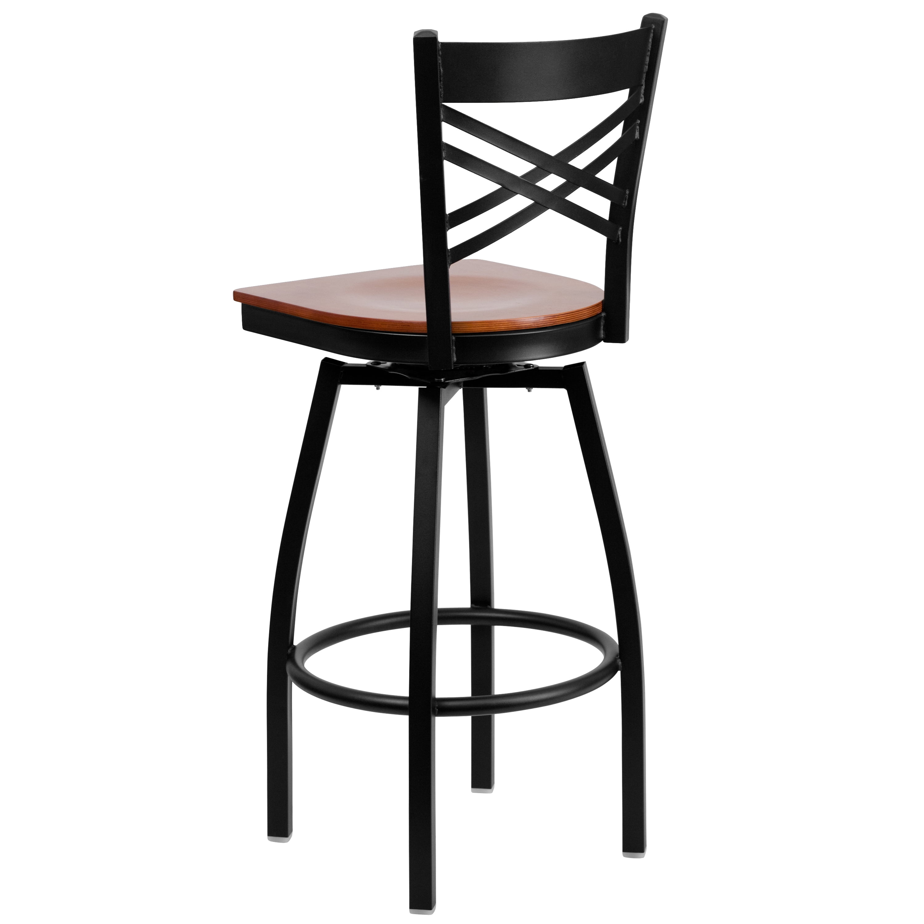 Flash Furniture HERCULES Series Black ''X'' Back Swivel Metal Barstool - Cherry Wood Seat - Image 3