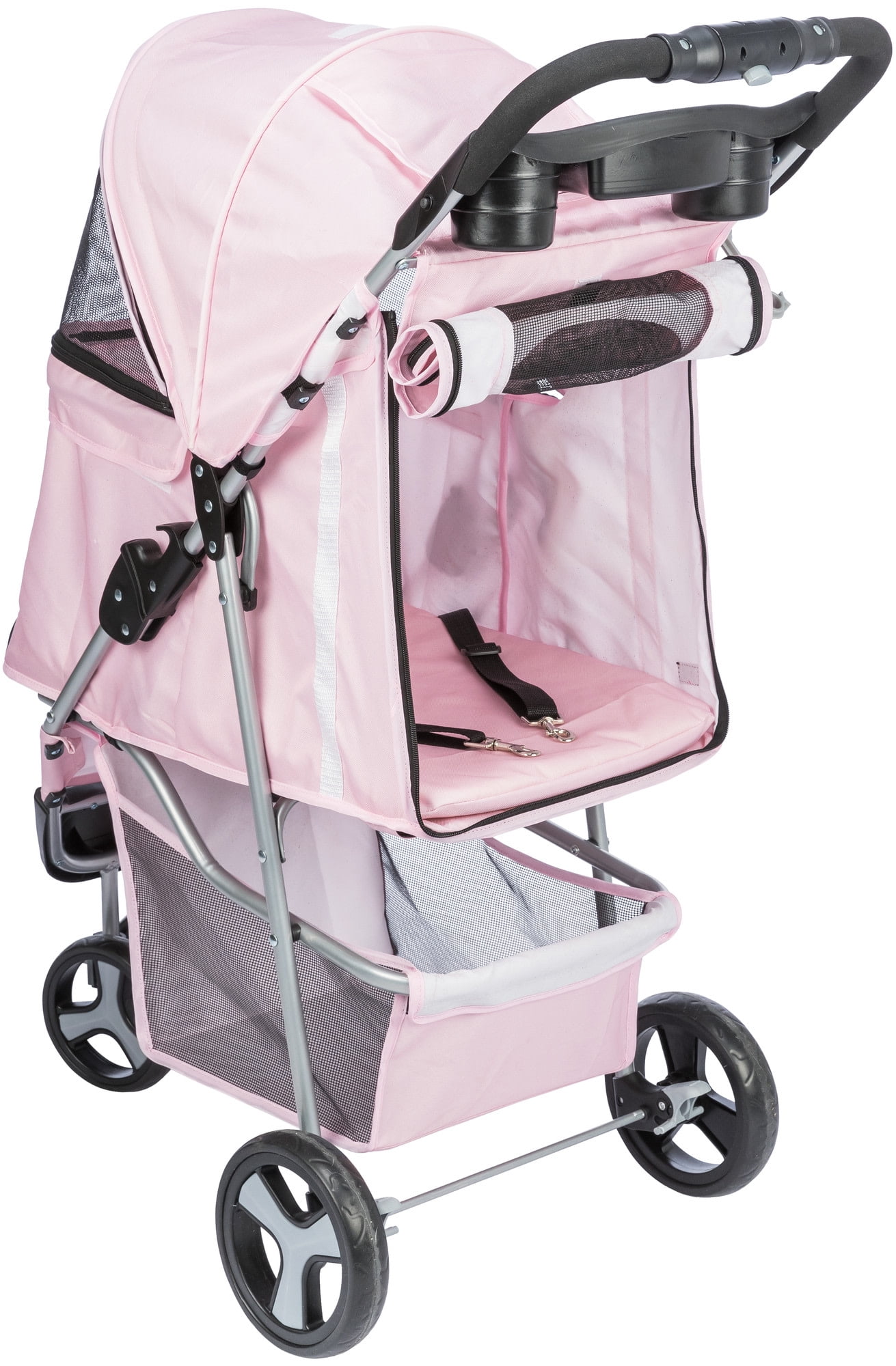 TRIXIE 3-Wheeled Foldable Pet Standard Stroller with Storage, Pink - Image 7